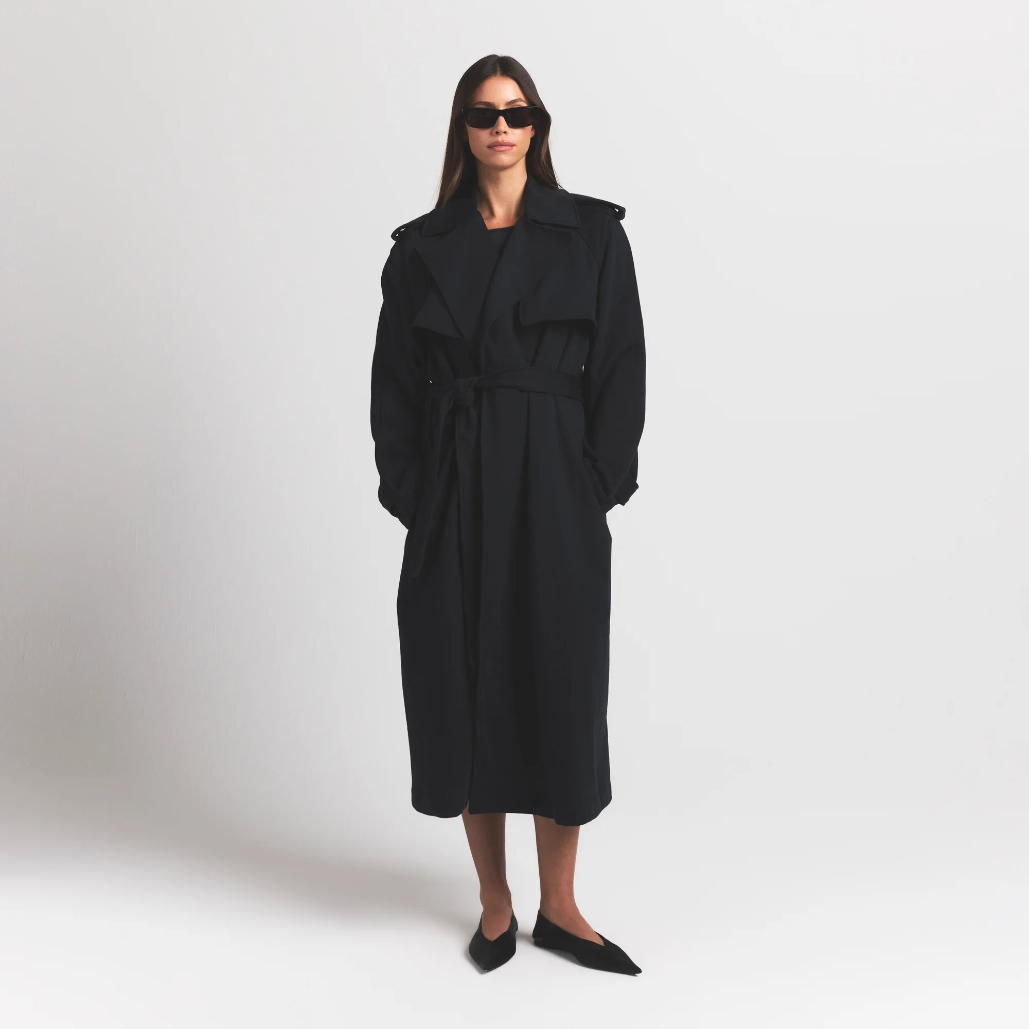 BOYFRIEND FLEECE OVERSIZED TRENCH COAT | ONYX - Image 2