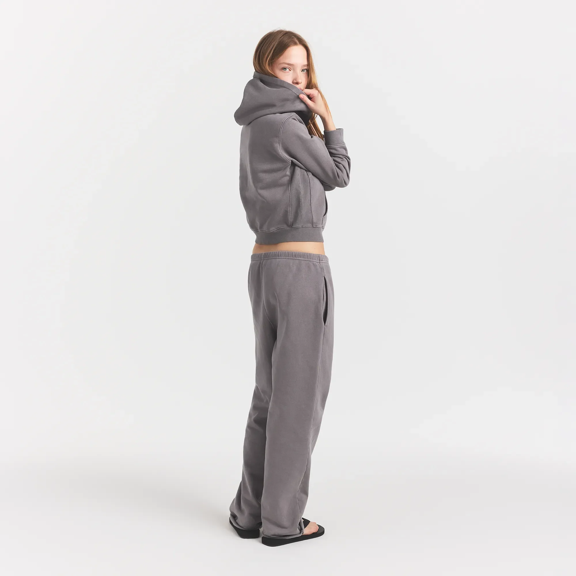 BOYFRIEND FLEECE ZIP UP HOODIE | SHADOW - Image 4