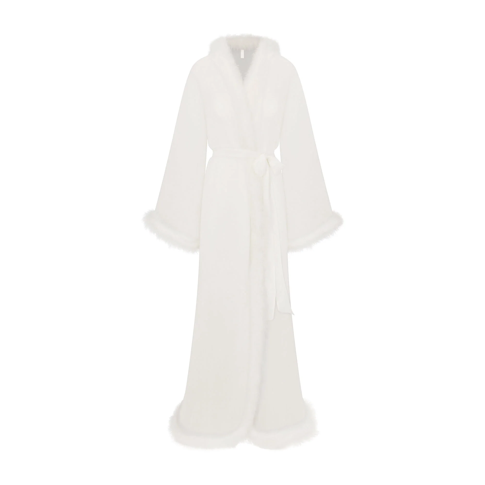 BRIDAL SLEEP FEATHER TRIM LONG ROBE | IVORY