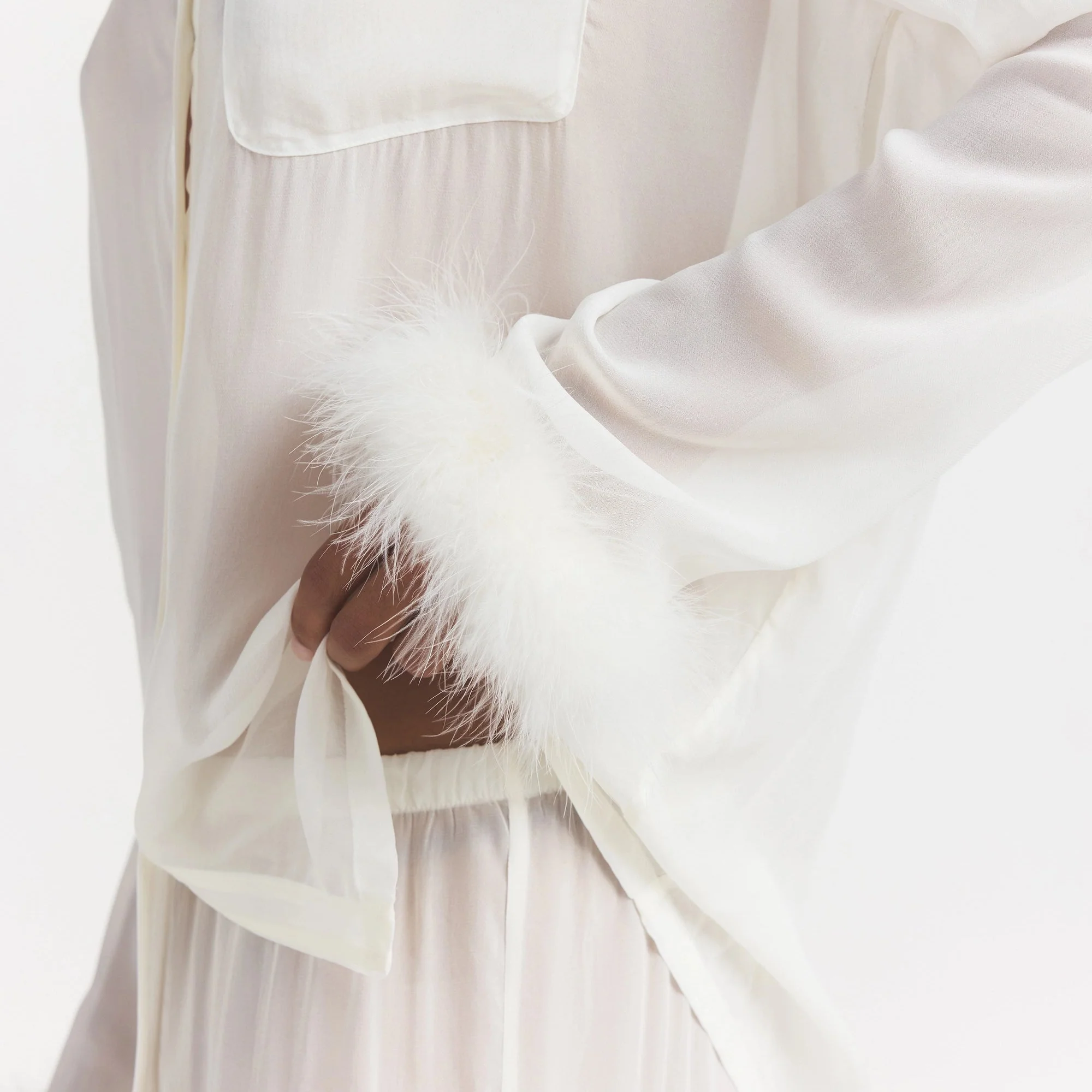 BRIDAL SLEEP FEATHER TRIM LONG SET | IVORY - Image 3