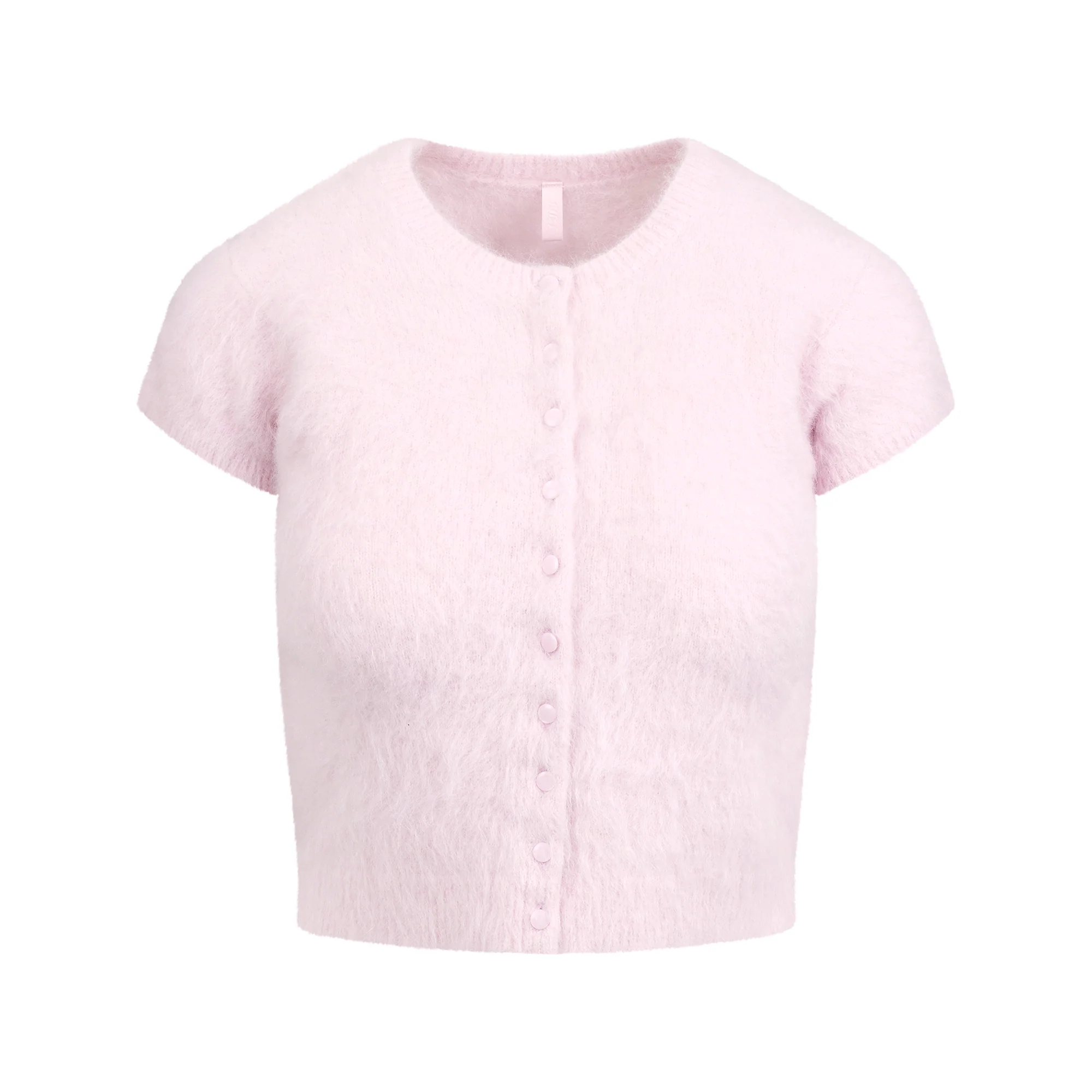 BRUSHED ALPACA SHORT SLEEVE CARDIGAN | CHERRY BLOSSOM