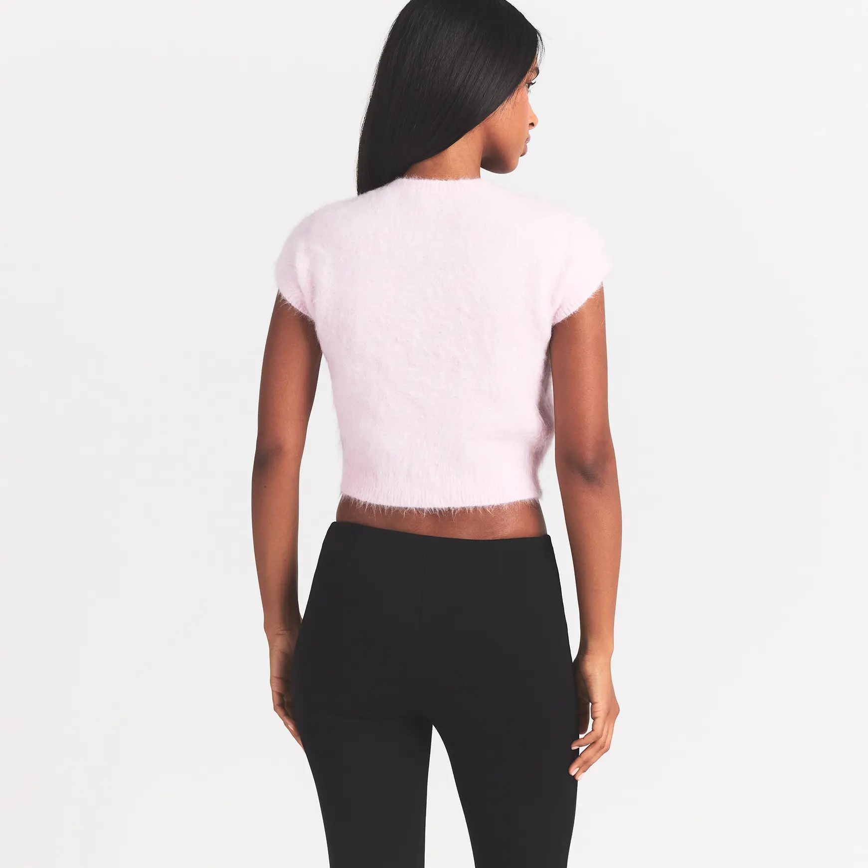 BRUSHED ALPACA SHORT SLEEVE CARDIGAN | CHERRY BLOSSOM - Image 4