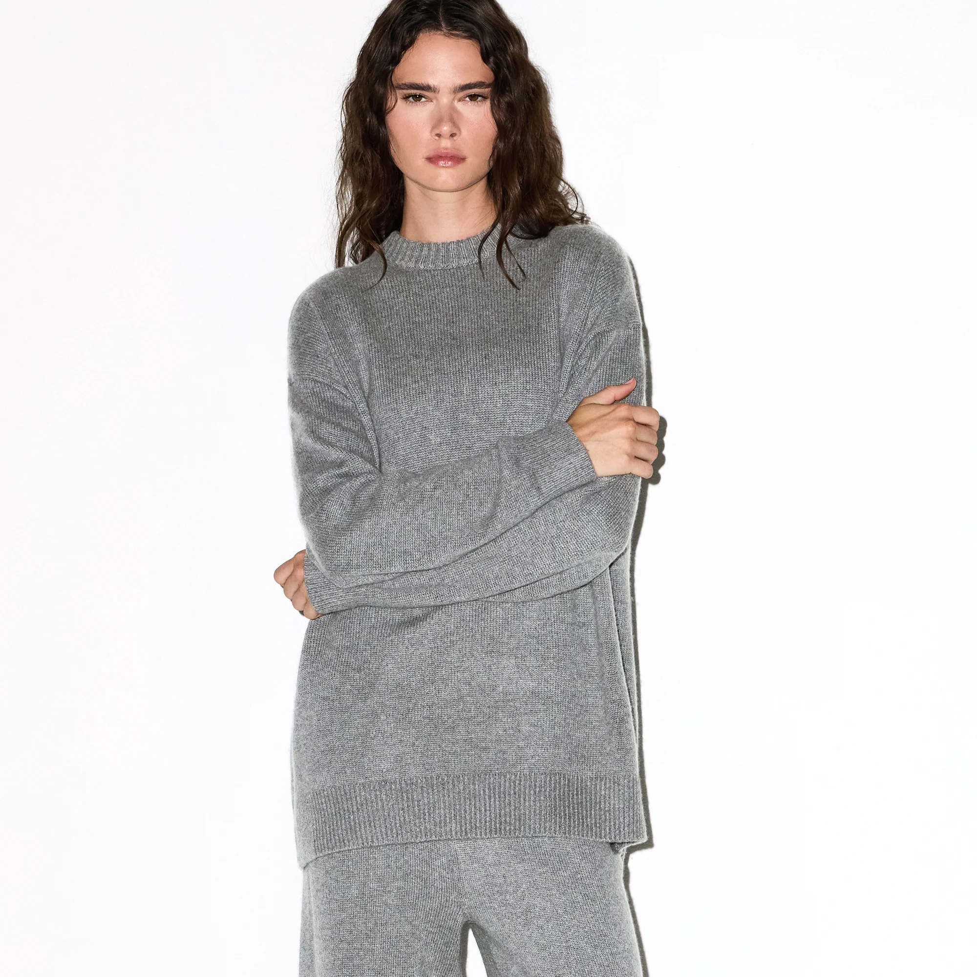 CASHMERE OVERSIZED SWEATER | DARK HEATHER GREY - Image 3