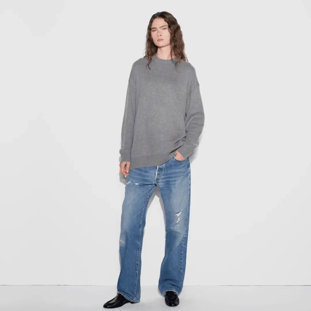 CASHMERE OVERSIZED SWEATER | DARK HEATHER GREY - Image 4