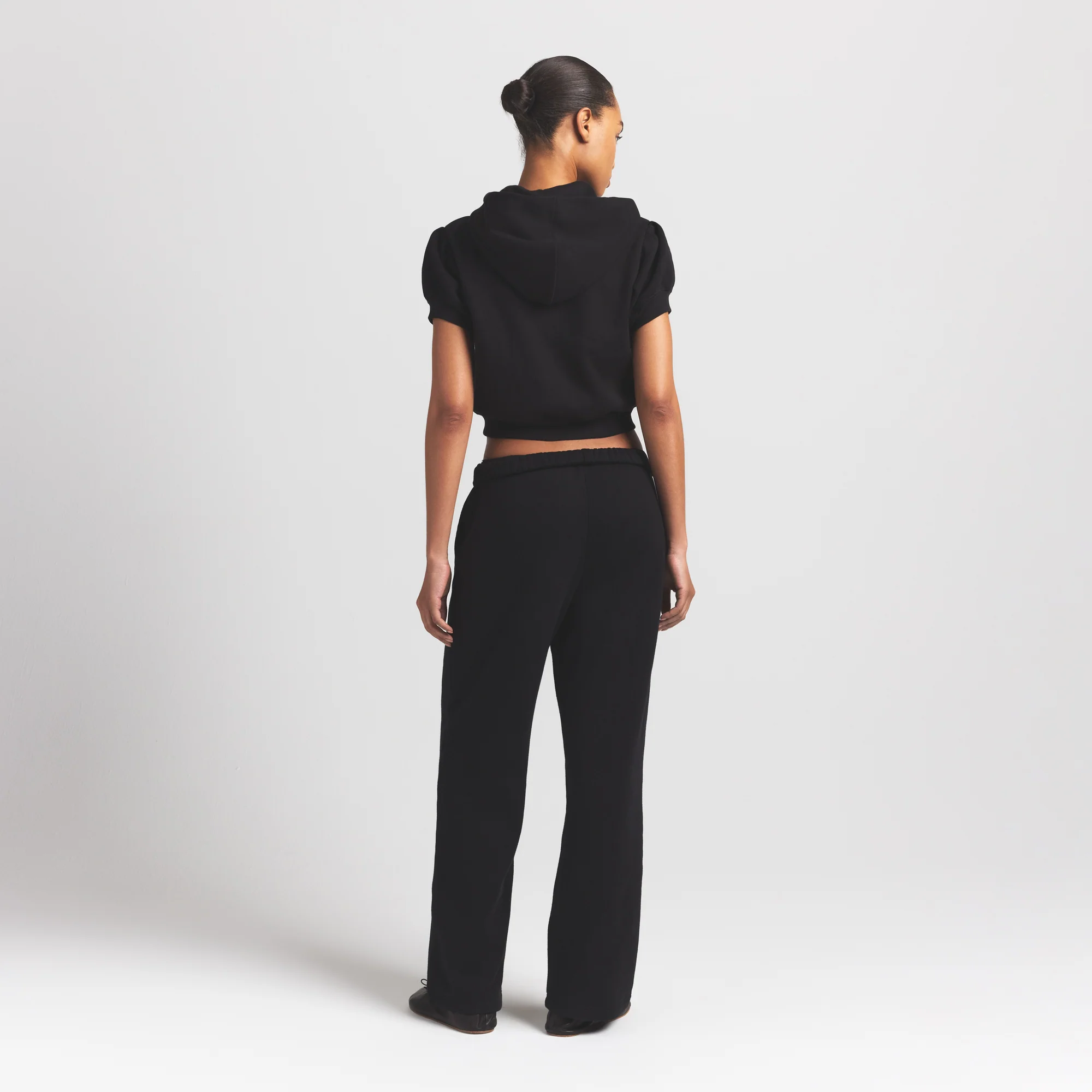 COTTON FLEECE BUBBLE SLEEVE CROPPED ZIP UP | ONYX - Image 5