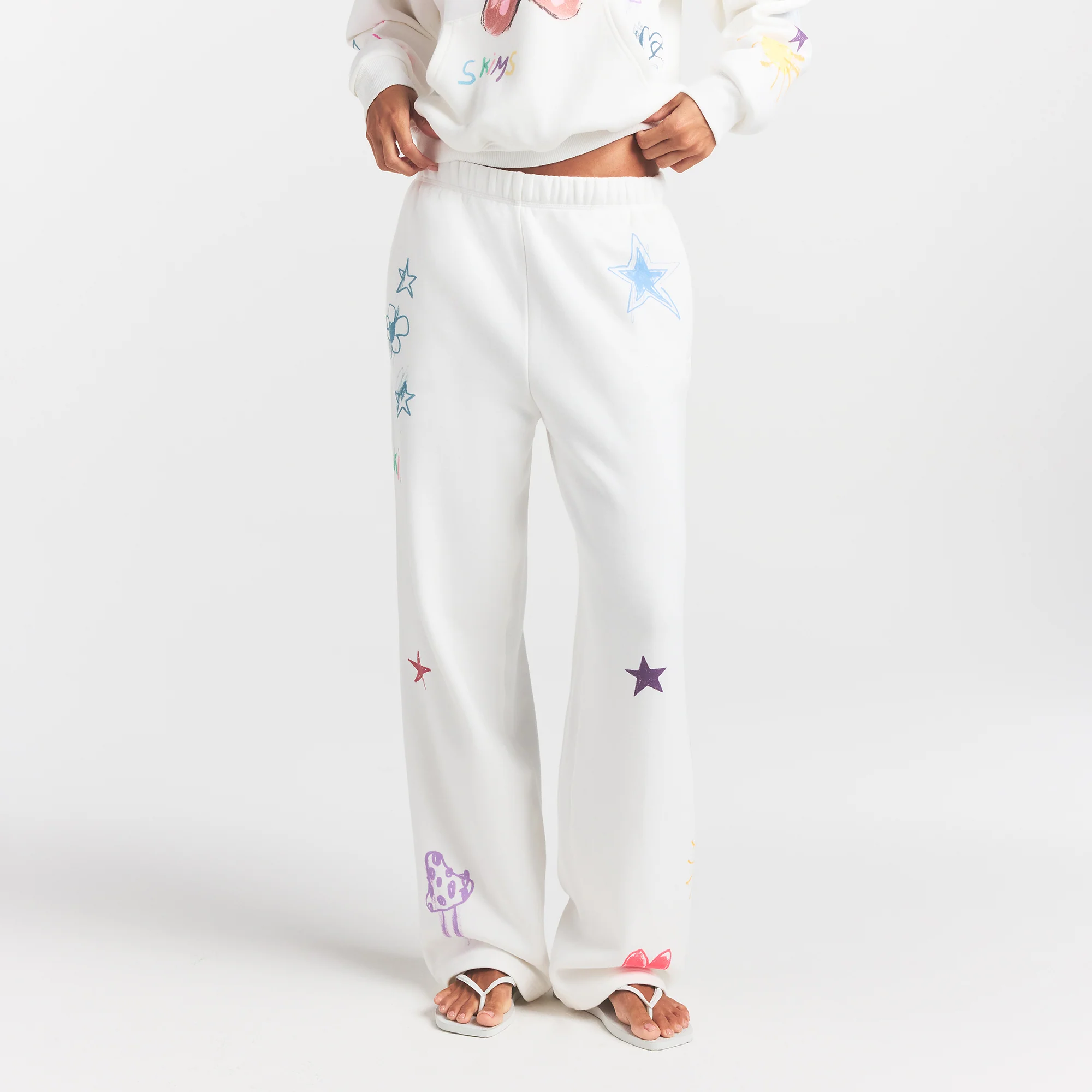 COTTON FLEECE CLASSIC STRAIGHT LEG PANT | MARBLE MULTI DOODLE PRINT - Image 3