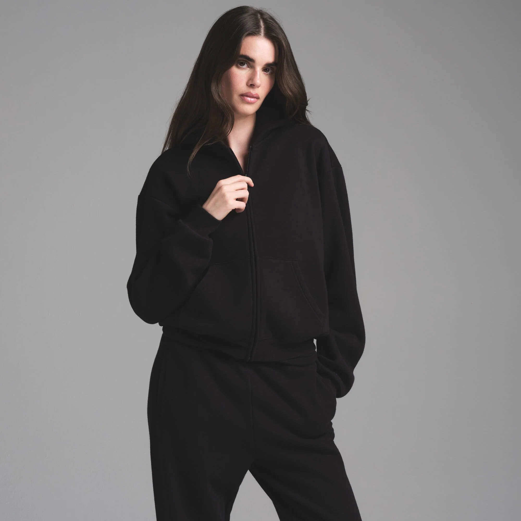 COTTON FLEECE CLASSIC ZIP UP HOODIE | ONYX - Image 4