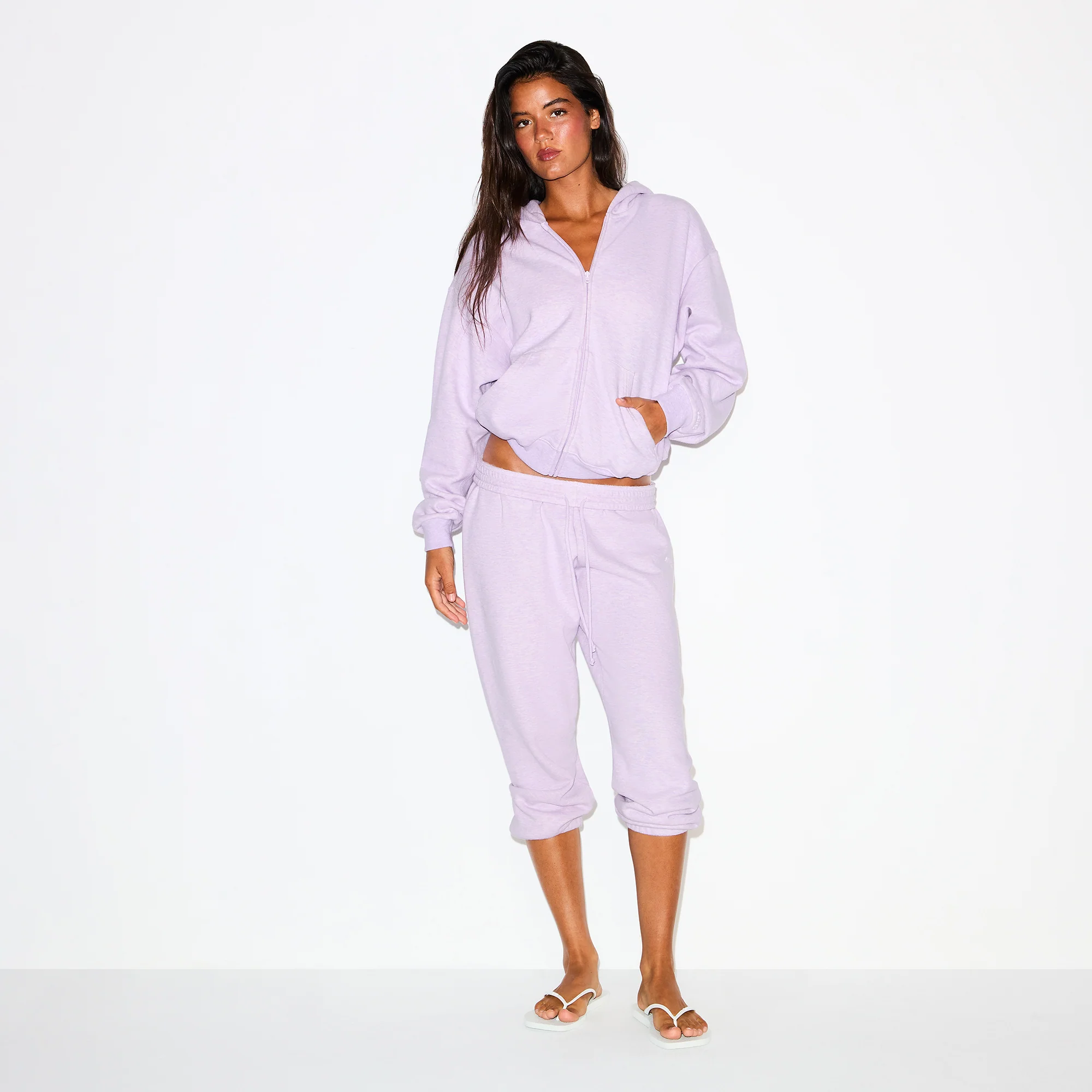 COTTON FLEECE CLASSIC ZIP UP HOODIE | PURPLE HEATHER - Image 2