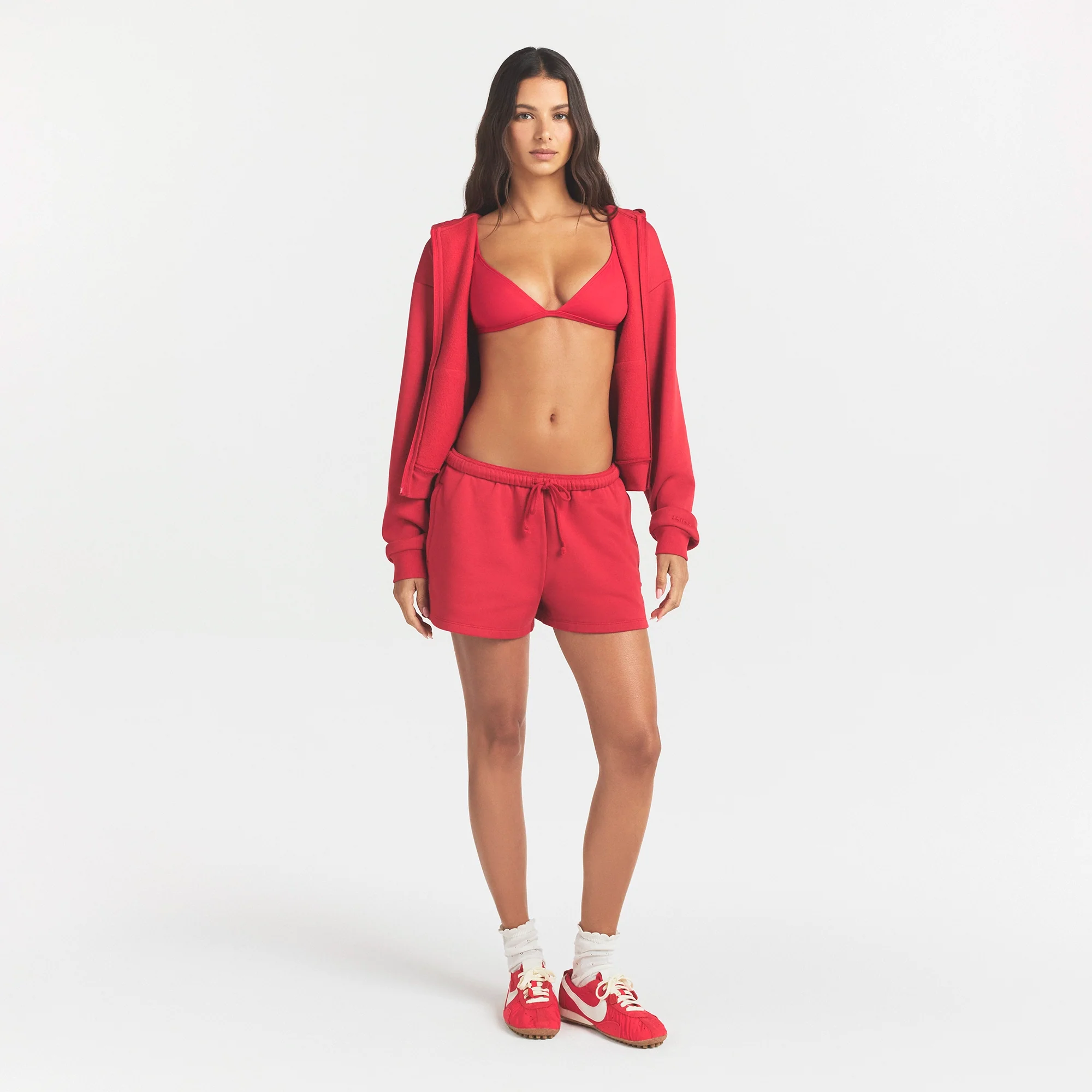 COTTON FLEECE CLASSIC ZIP UP HOODIE | WASHED RED - Image 2