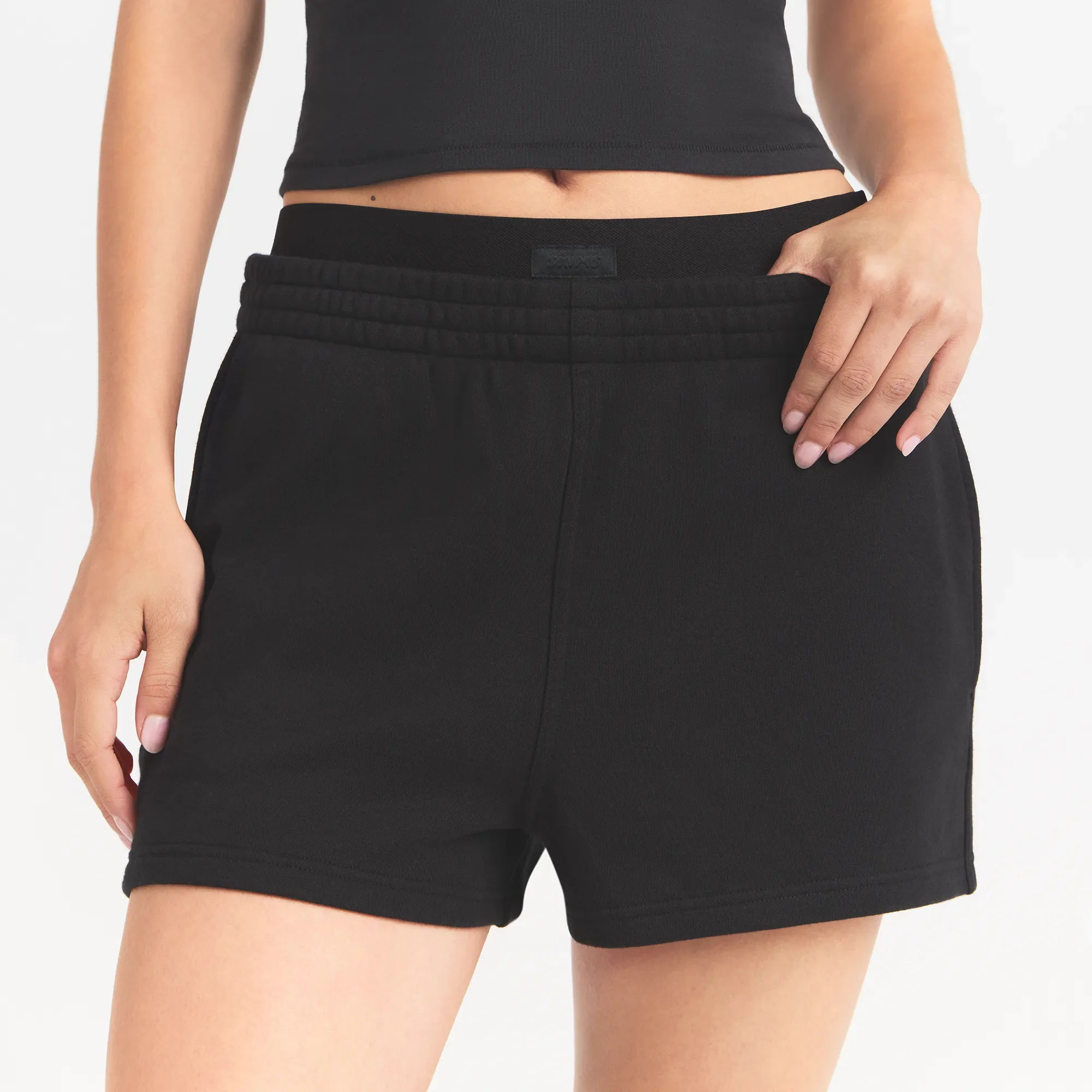 COTTON FLEECE DOUBLE WAISTBAND SHORT | ONYX - Image 3