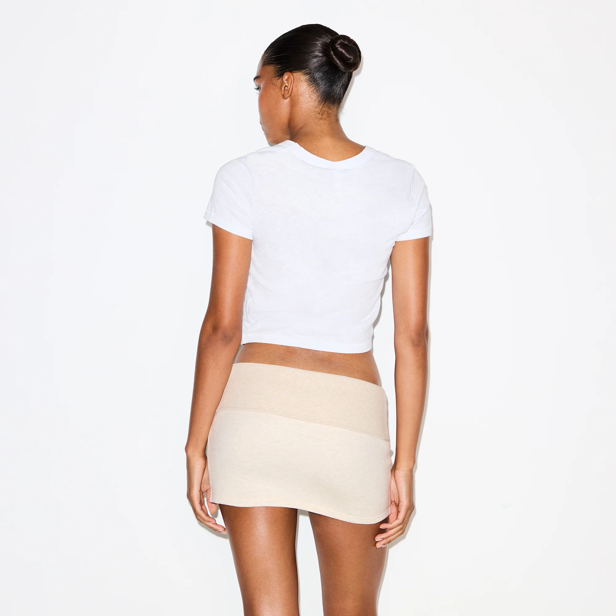 COTTON FLEECE FOLDOVER MINI SKIRT | OATMEAL HEATHER - Image 5