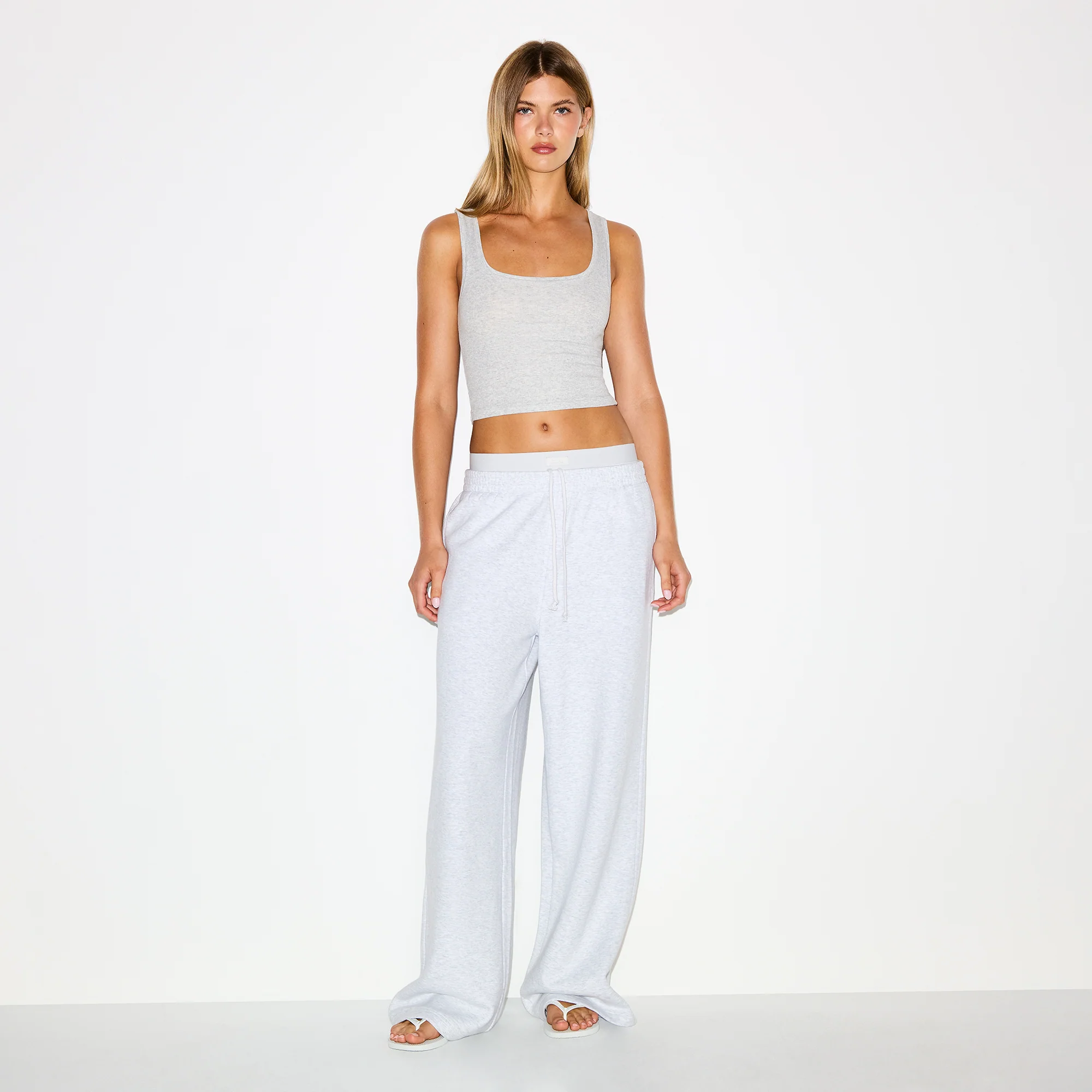 COTTON FLEECE OVERSIZED DOUBLE WAISTBAND PANT | LIGHT HEATHER GREY - Image 2