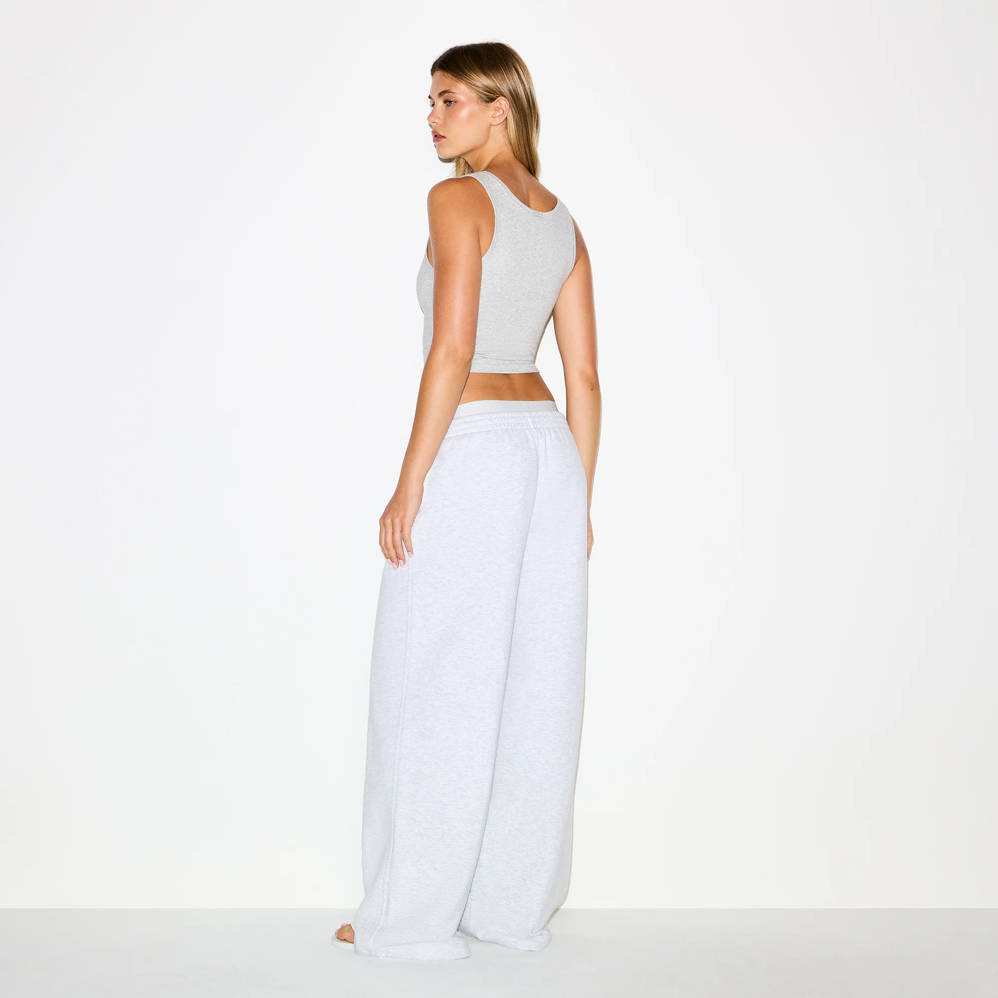 COTTON FLEECE OVERSIZED DOUBLE WAISTBAND PANT | LIGHT HEATHER GREY - Image 5