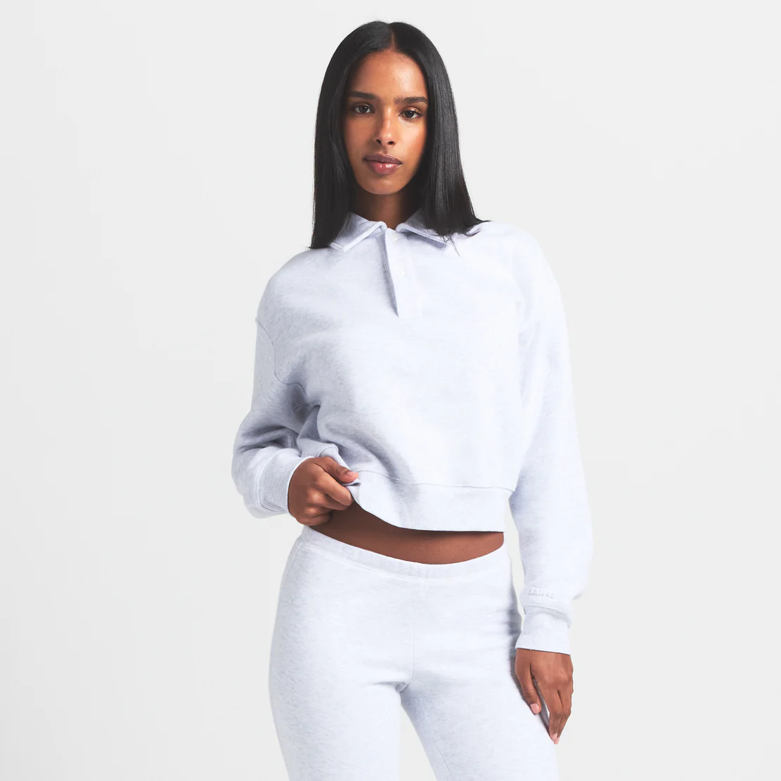 COTTON FLEECE POLO SWEATSHIRT | LIGHT HEATHER GREY - Image 3