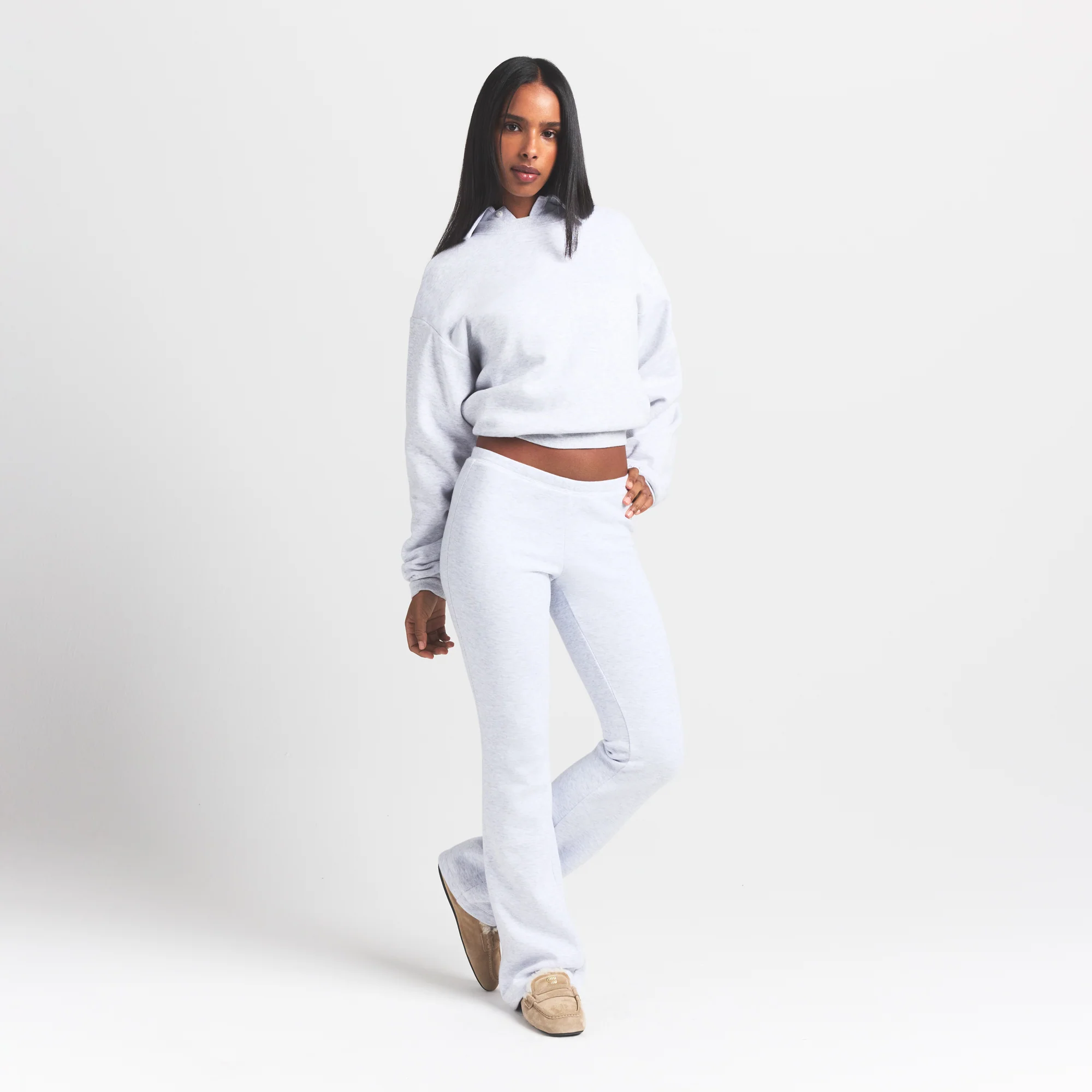 COTTON FLEECE POLO SWEATSHIRT | LIGHT HEATHER GREY - Image 4