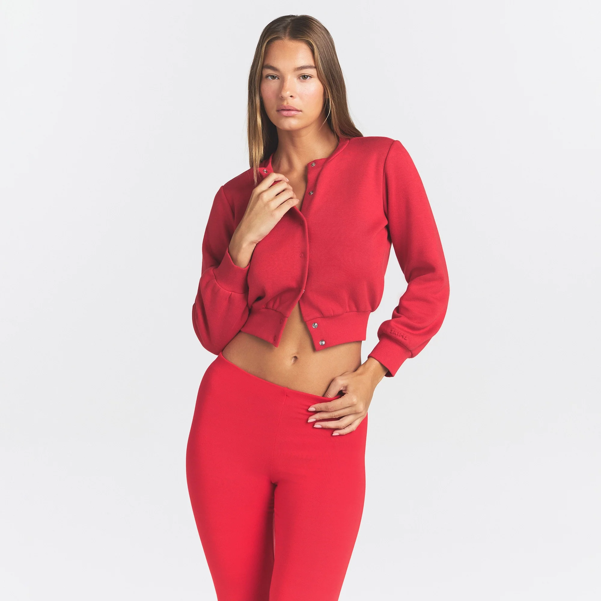 COTTON FLEECE SHRUNKEN CARDIGAN | WASHED RED - Image 3