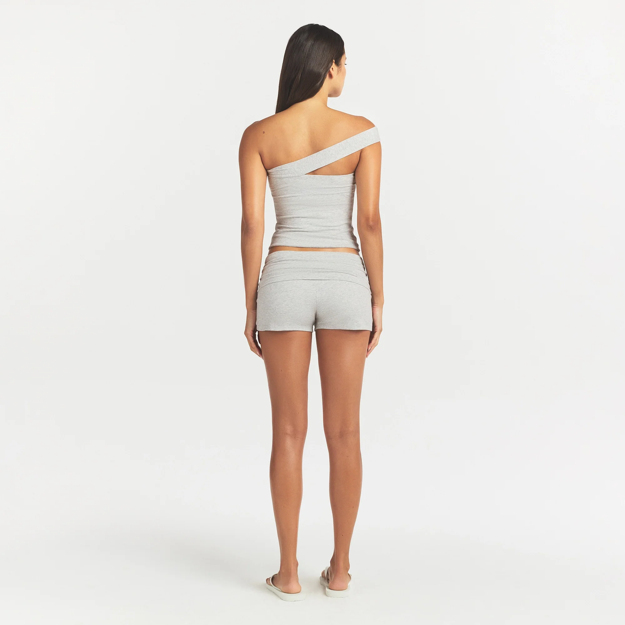 COTTON JERSEY ASYMMETRICAL TOP | LIGHT HEATHER GREY - Image 4