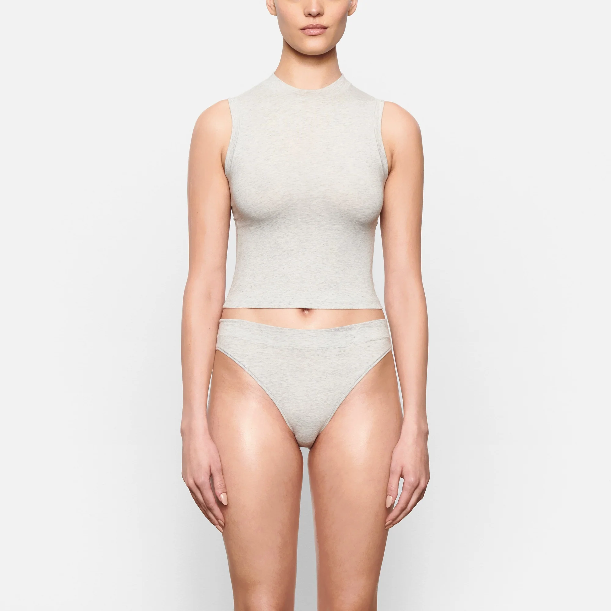 COTTON JERSEY CHEEKY TANGA | LIGHT HEATHER GREY - Image 2