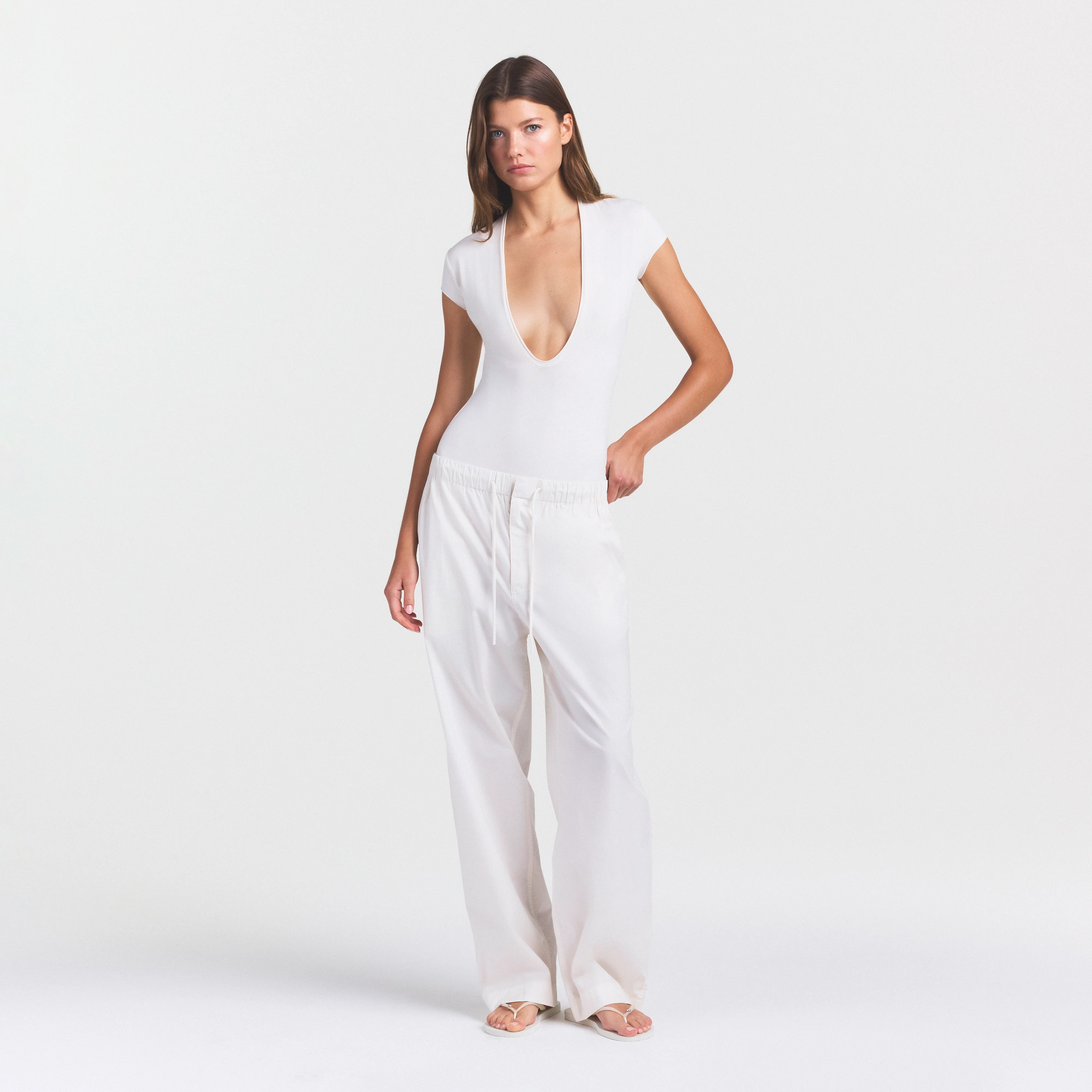 COTTON JERSEY DEEP PLUNGE BODYSUIT | MARBLE - Image 2