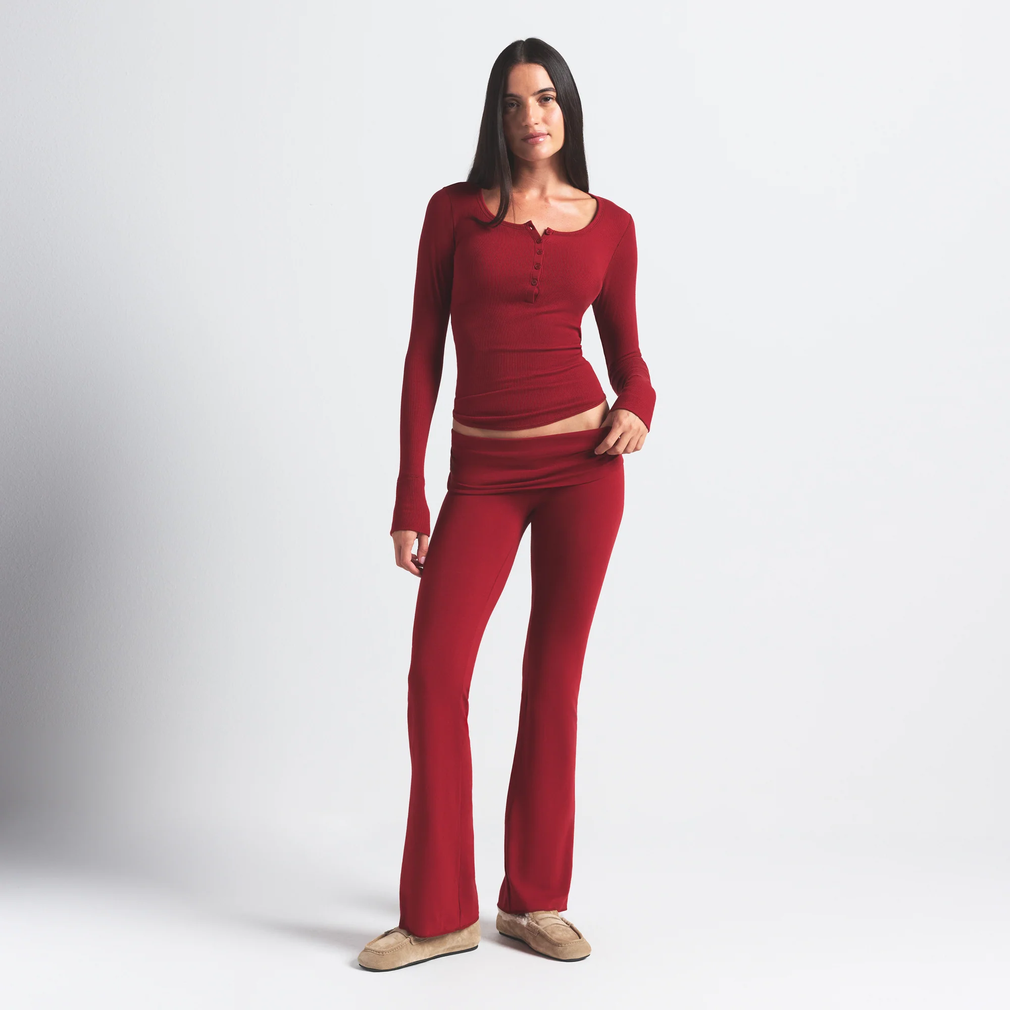 COTTON JERSEY FOLDOVER PANT | BRICK - Image 2
