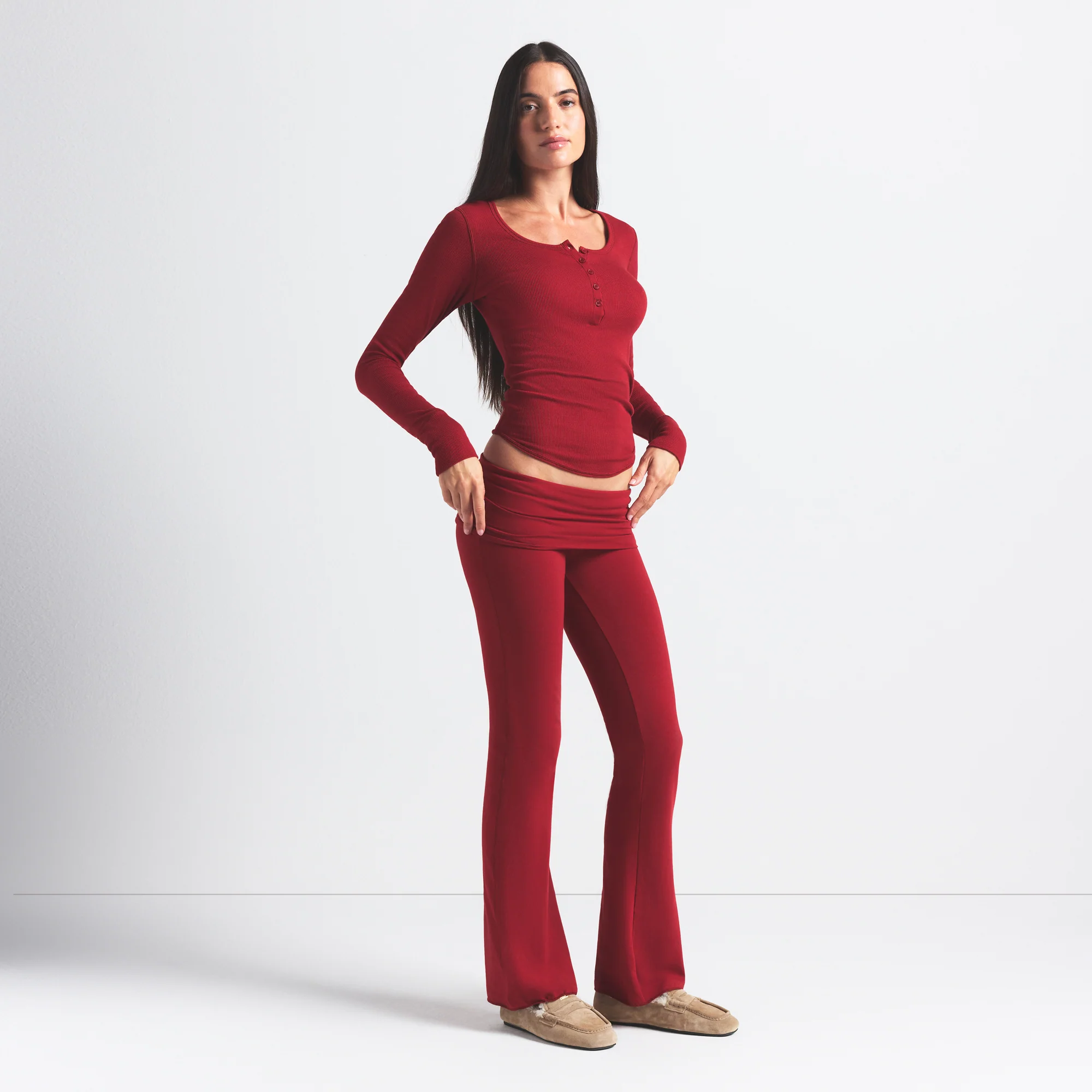 COTTON JERSEY FOLDOVER PANT | BRICK - Image 4
