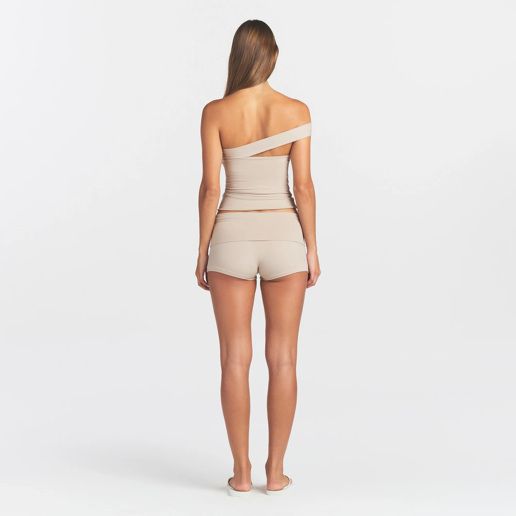 COTTON JERSEY FOLDOVER SHORT | STONE - Image 4