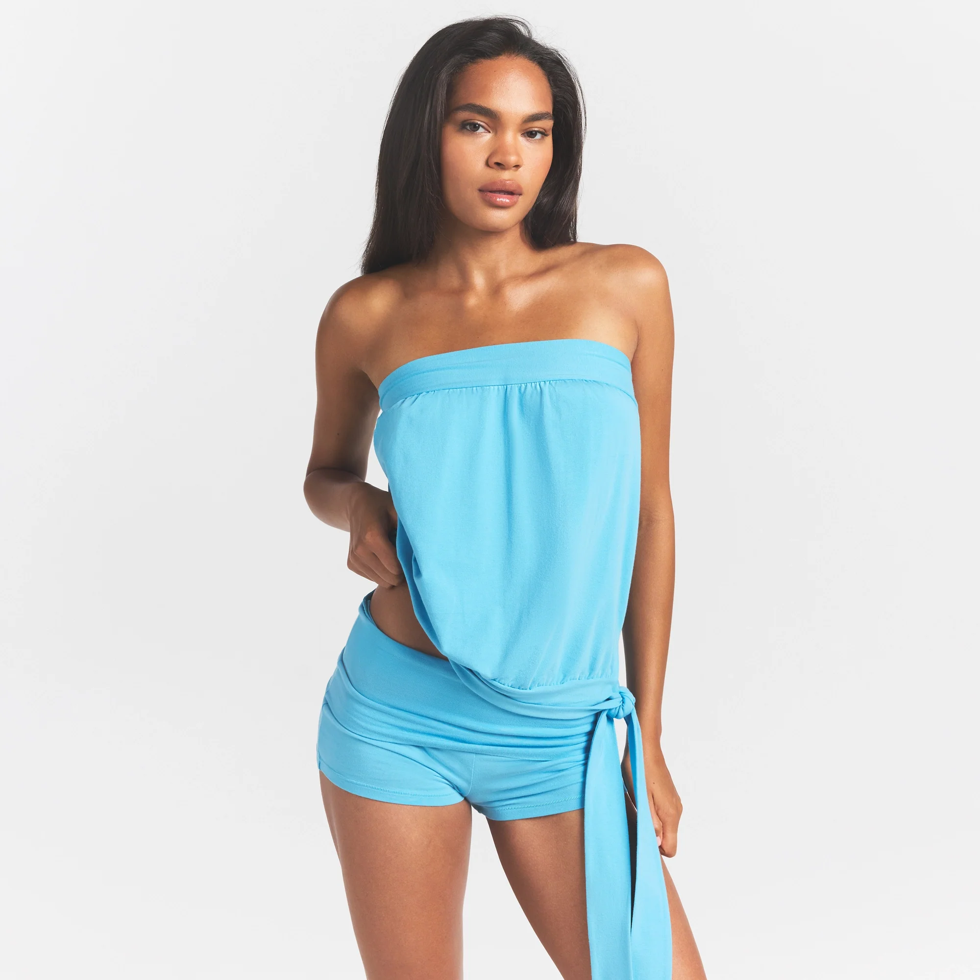 COTTON JERSEY FOLDOVER SHORT | WATER - Image 3