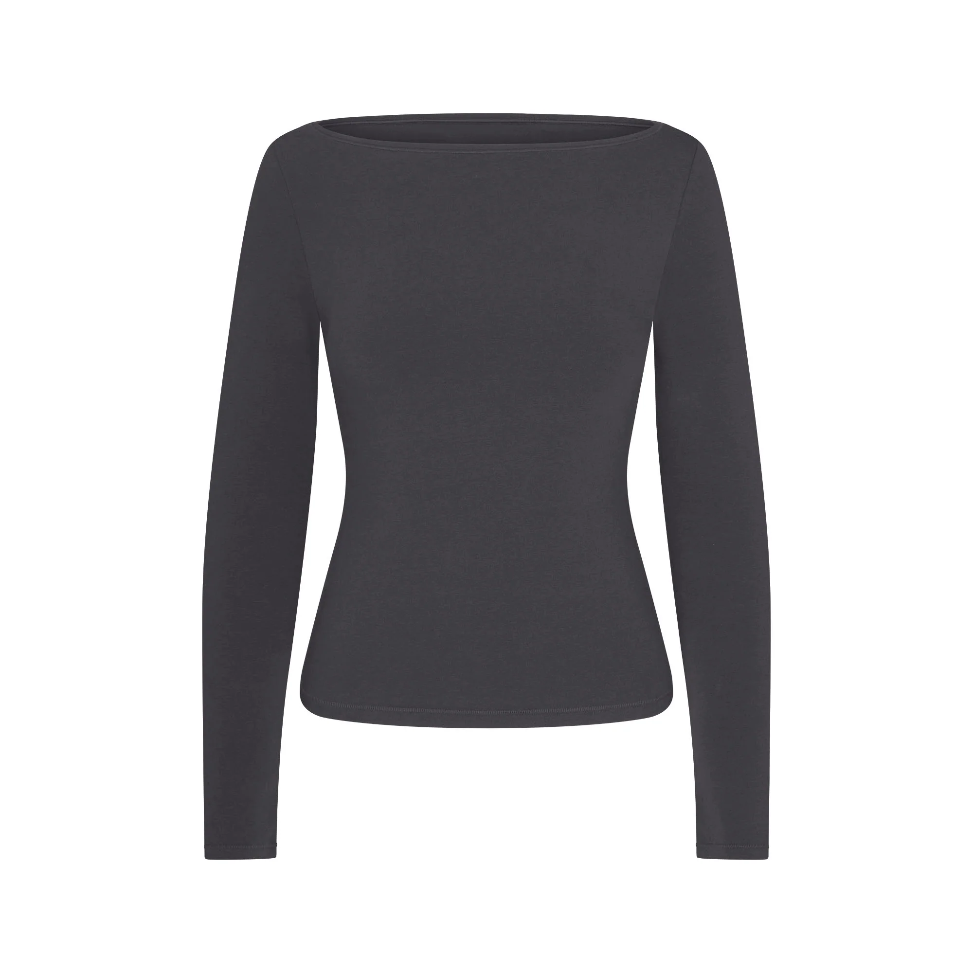 COTTON JERSEY LONG SLEEVE BOATNECK TOP | ASH