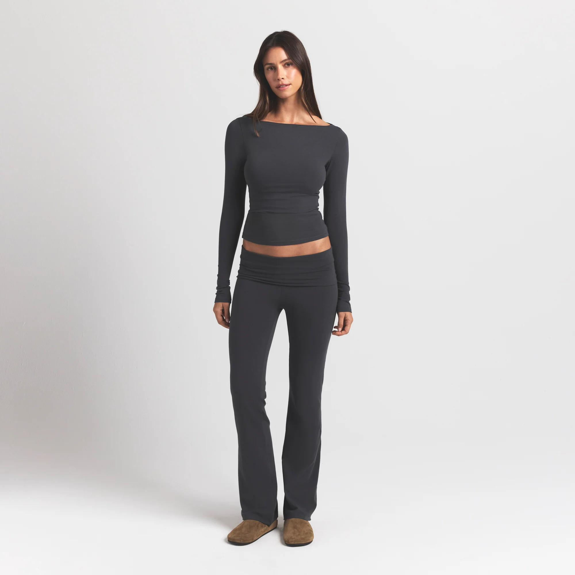 COTTON JERSEY LONG SLEEVE BOATNECK TOP | ASH - Image 2
