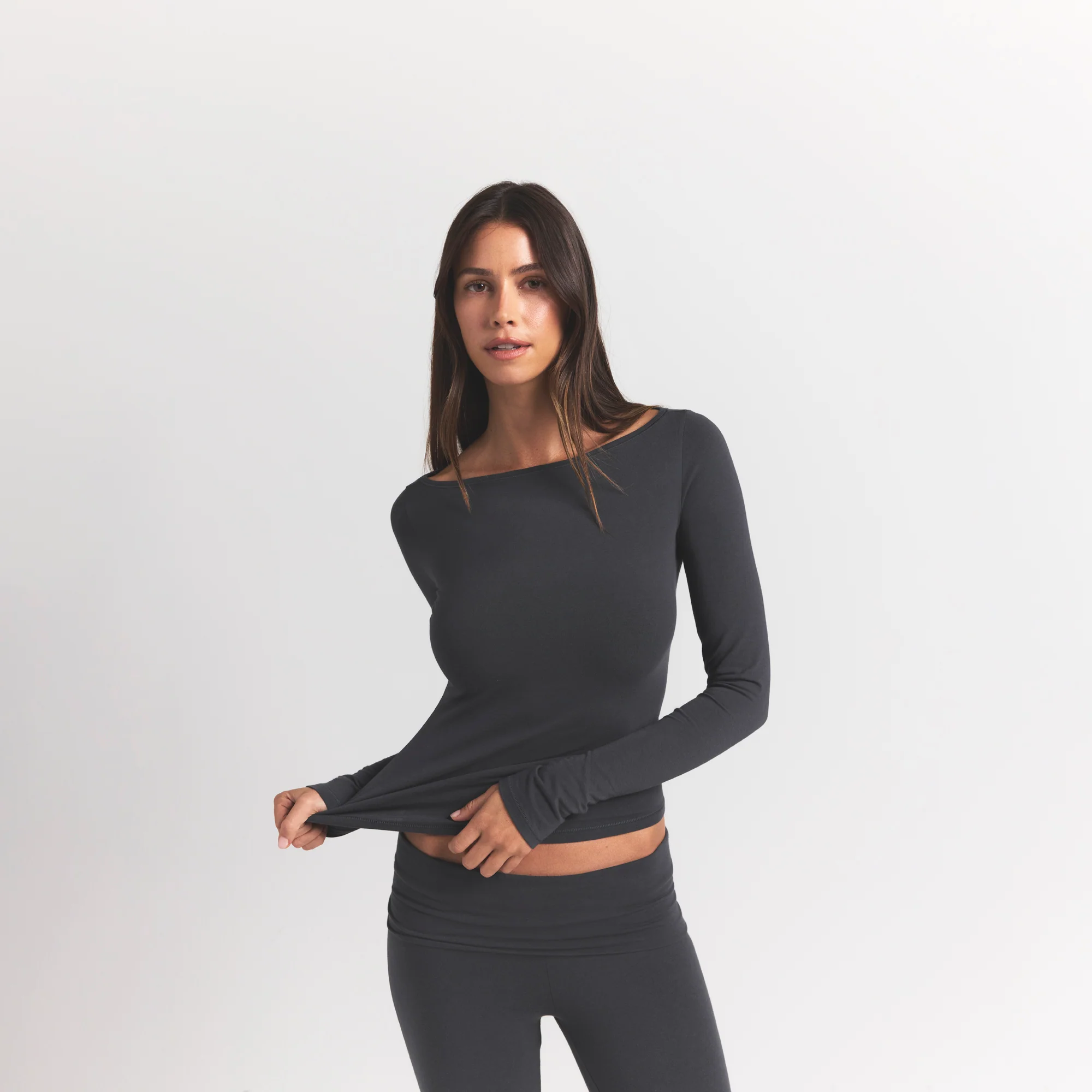 COTTON JERSEY LONG SLEEVE BOATNECK TOP | ASH - Image 5