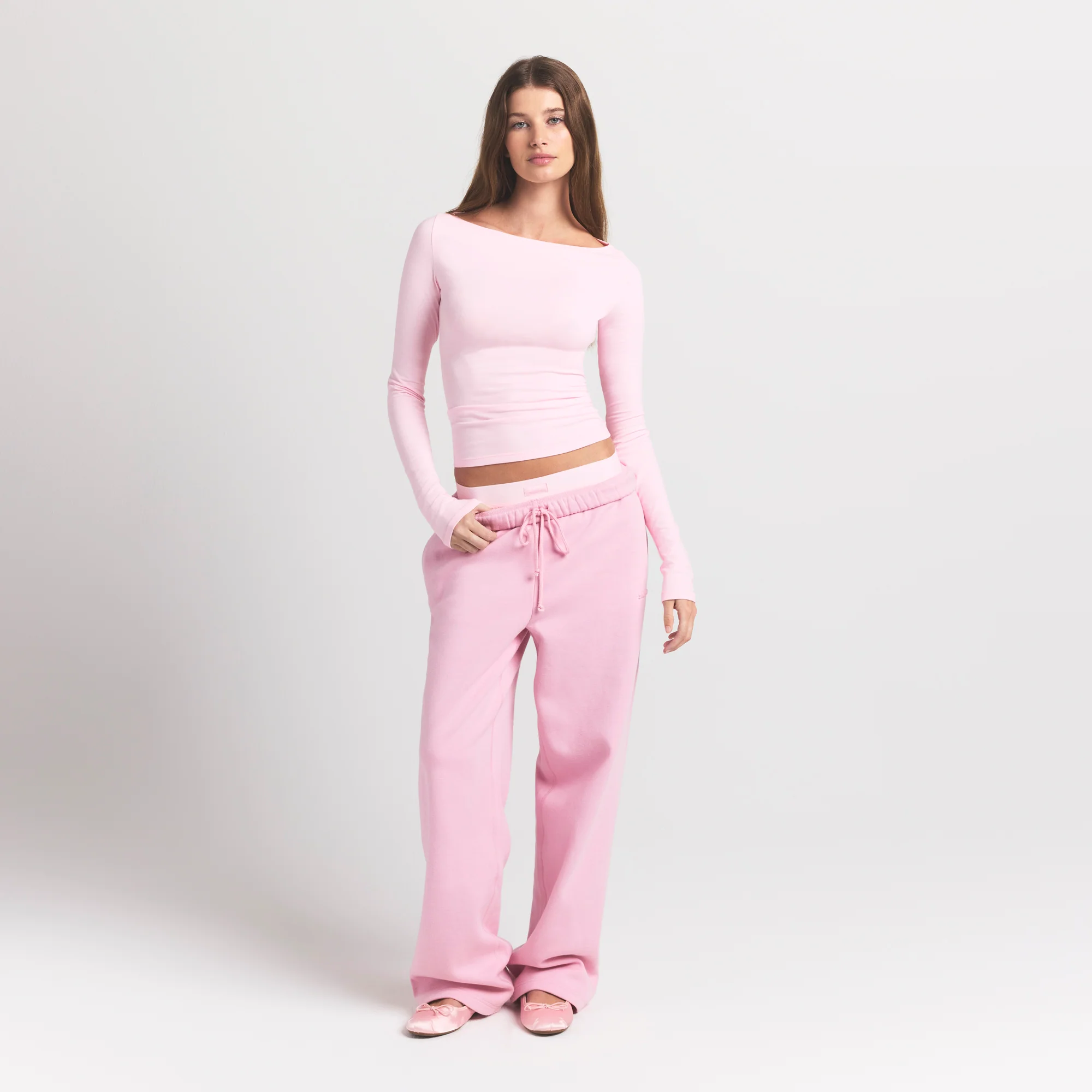 COTTON JERSEY LONG SLEEVE BOATNECK TOP | CHERRY BLOSSOM - Image 2