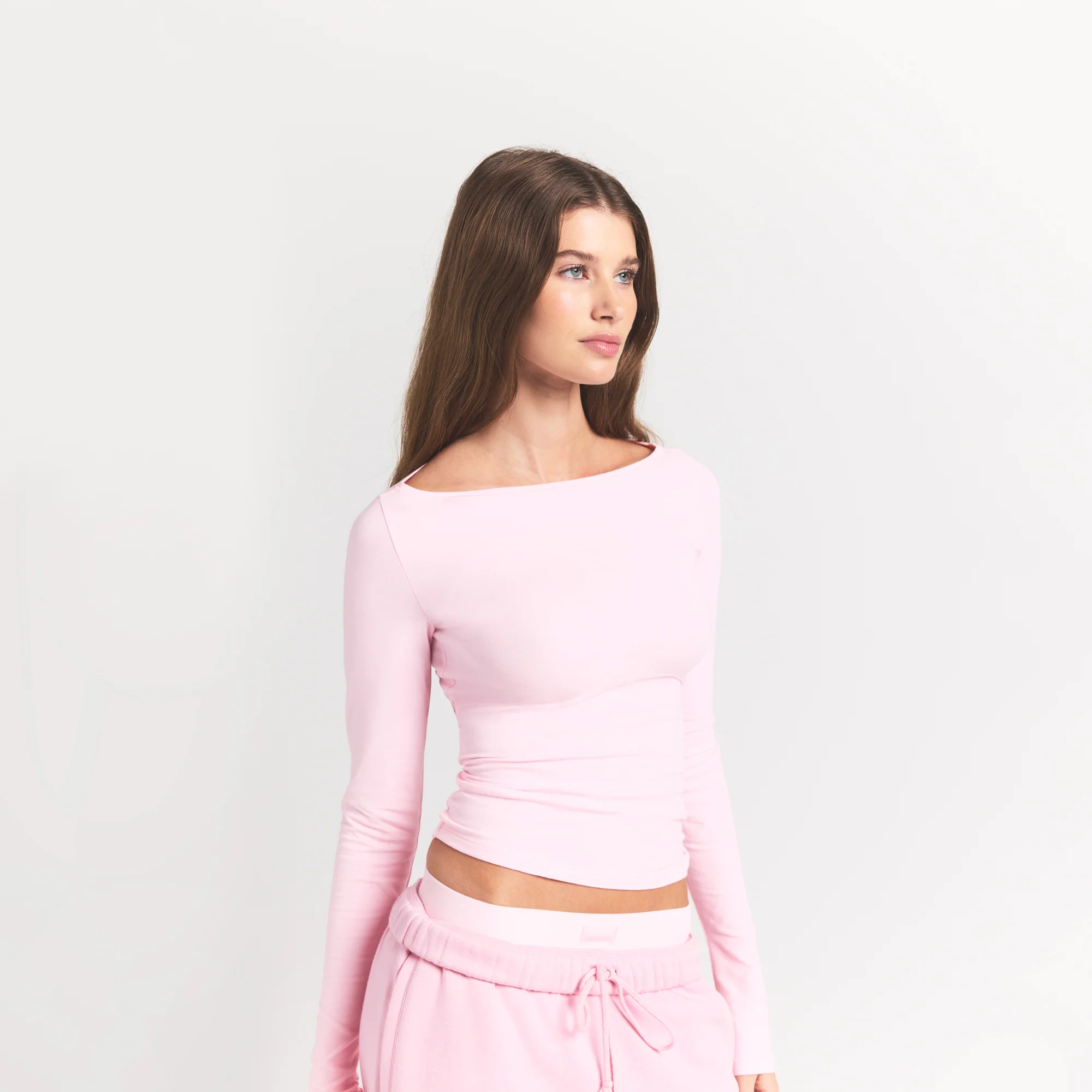 COTTON JERSEY LONG SLEEVE BOATNECK TOP | CHERRY BLOSSOM - Image 3