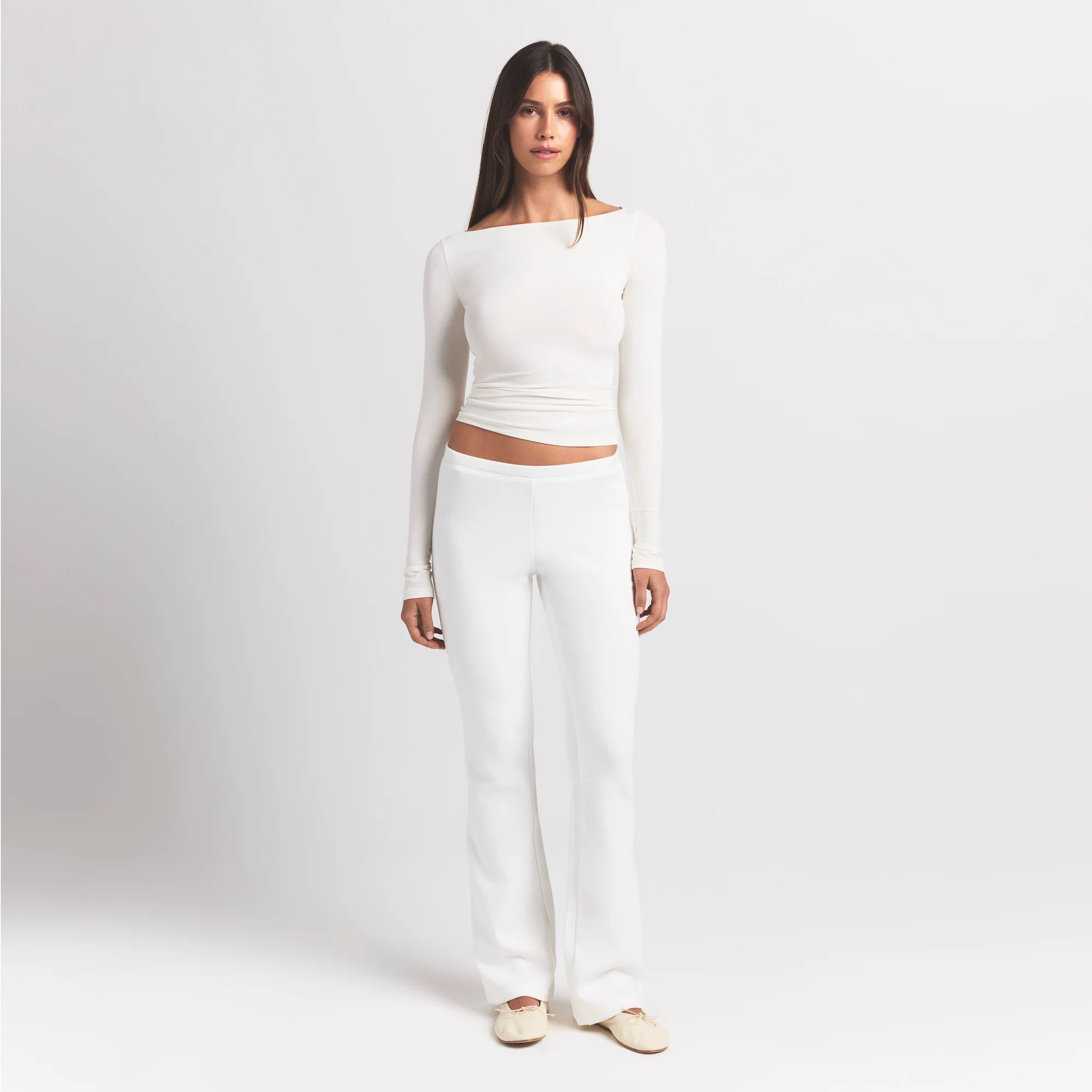 COTTON JERSEY LONG SLEEVE BOATNECK TOP | MARBLE - Image 2