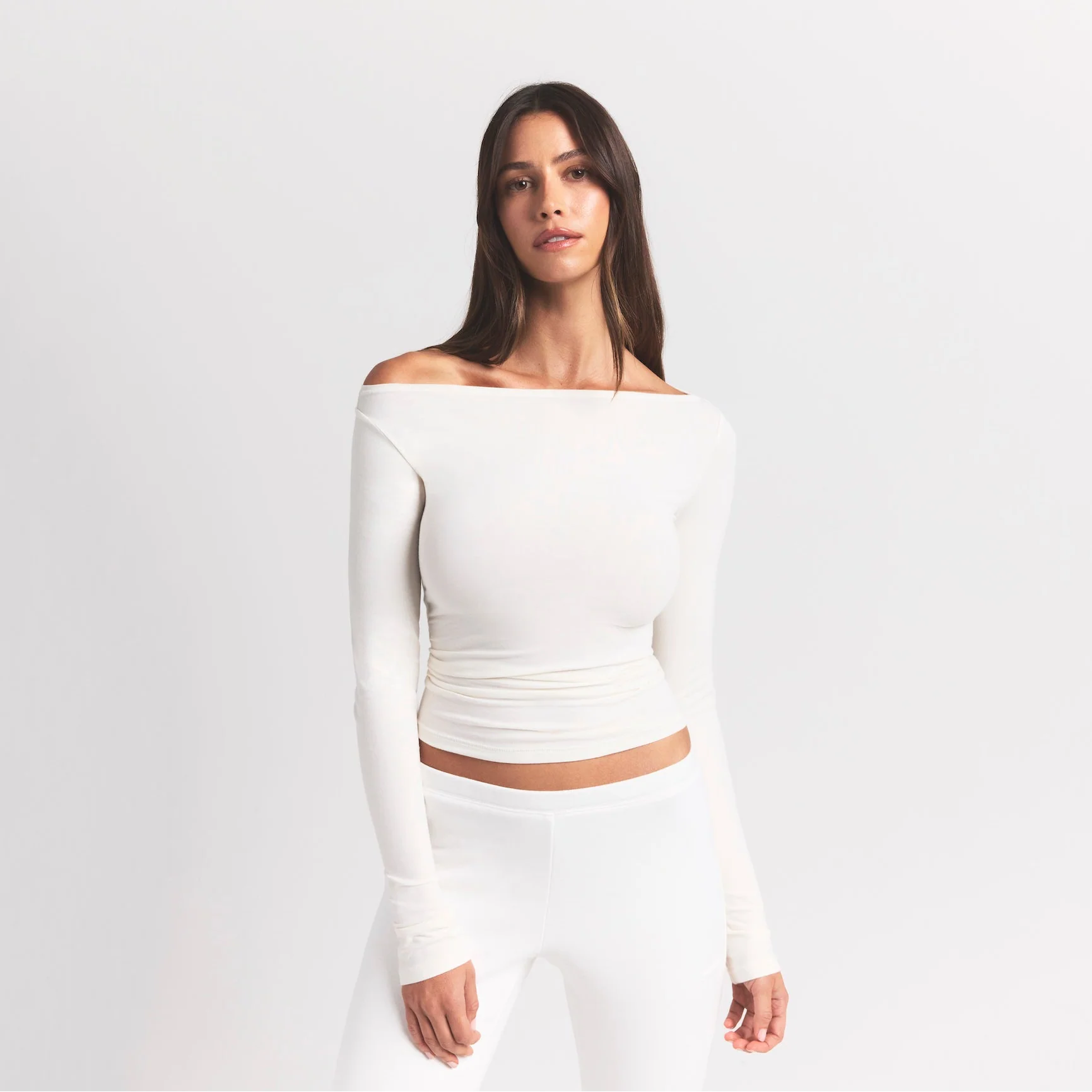 COTTON JERSEY LONG SLEEVE BOATNECK TOP | MARBLE - Image 3