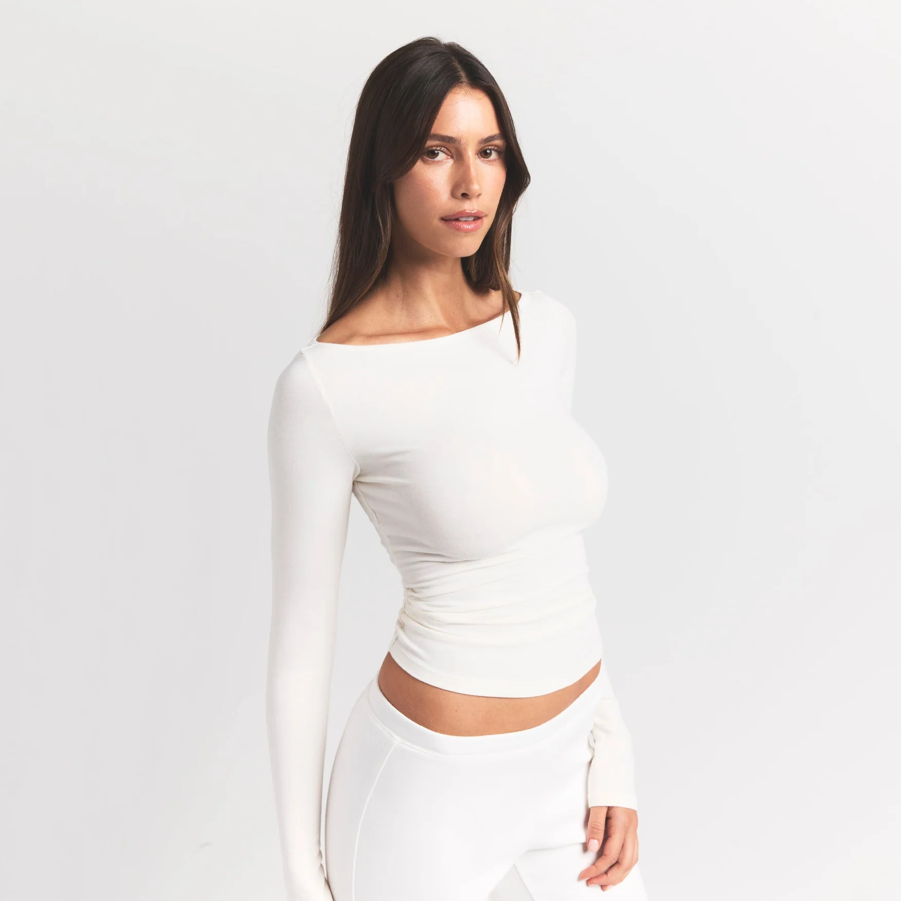 COTTON JERSEY LONG SLEEVE BOATNECK TOP | MARBLE - Image 5