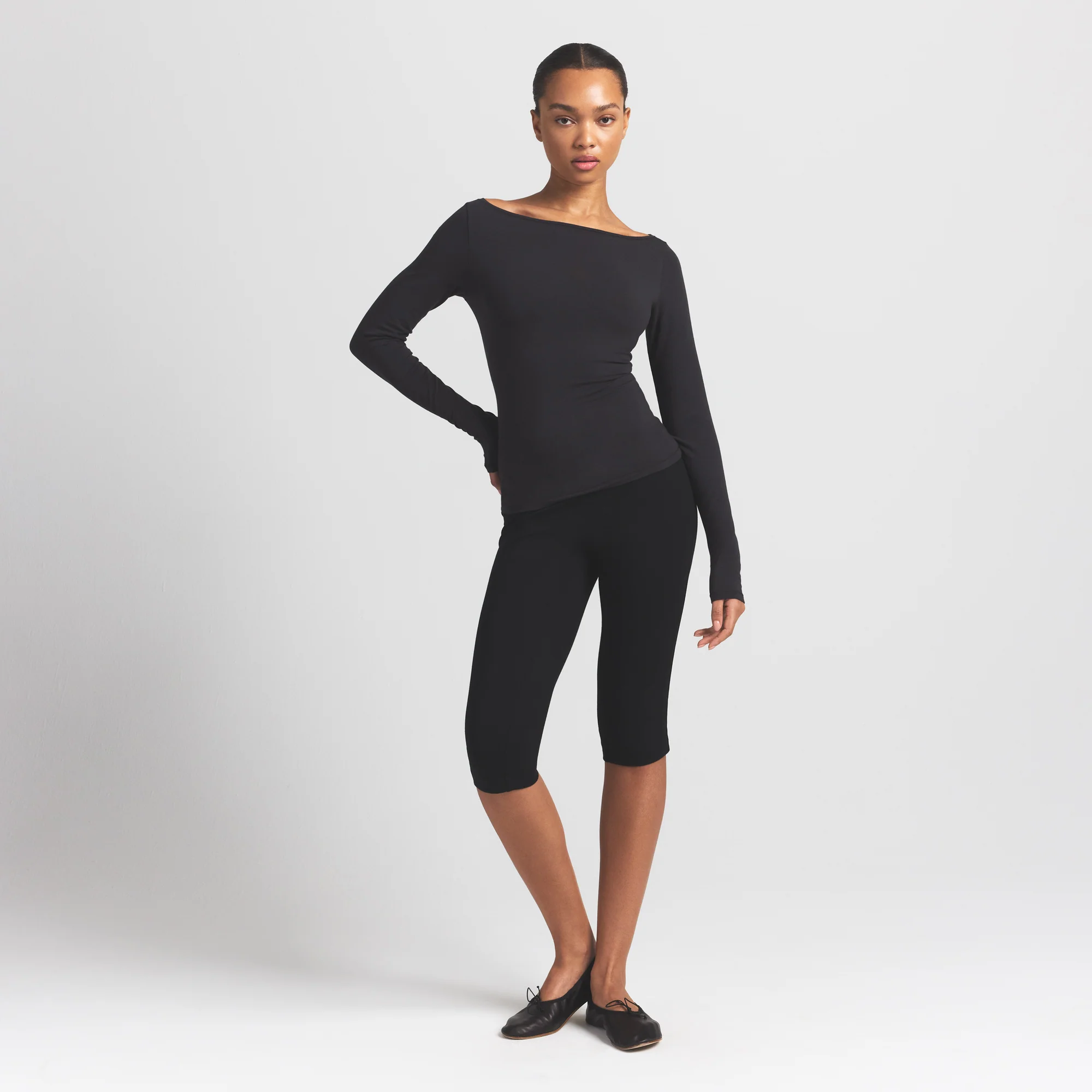COTTON JERSEY LONG SLEEVE BOATNECK TOP | SOOT - Image 2