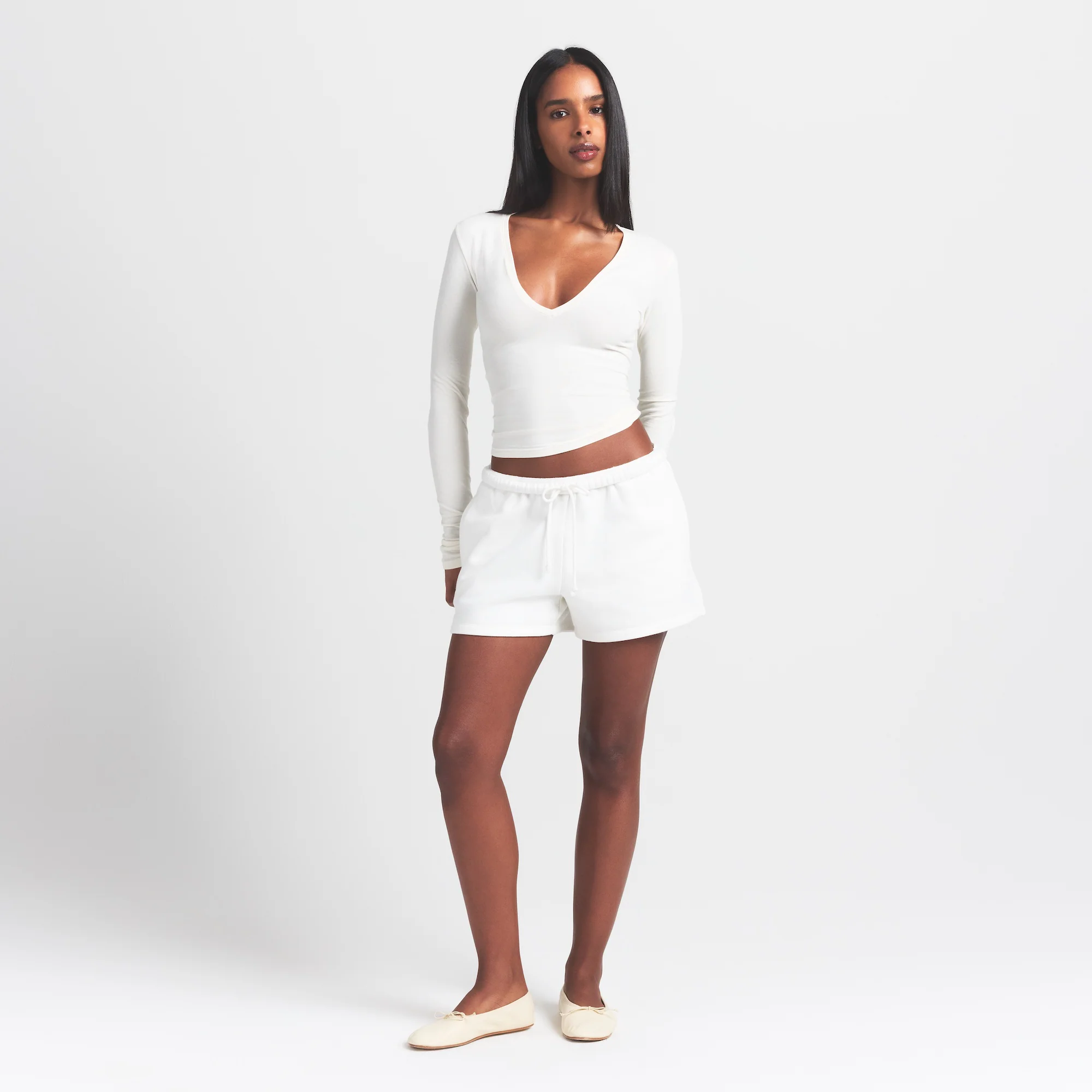 COTTON JERSEY LONG SLEEVE PLUNGE TOP | MARBLE - Image 5