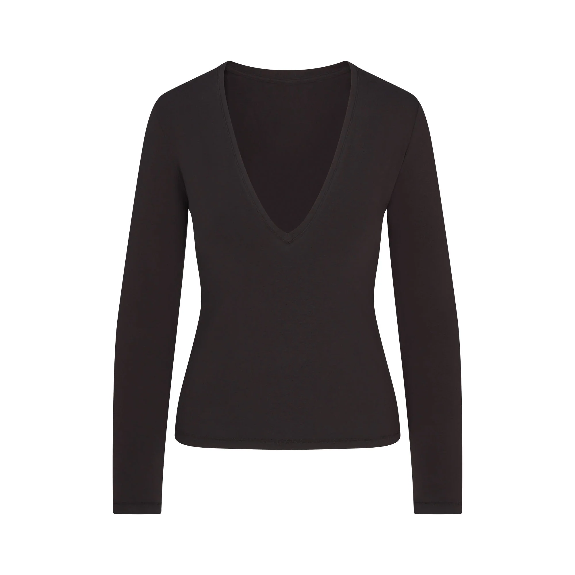COTTON JERSEY LONG SLEEVE PLUNGE TOP | SOOT