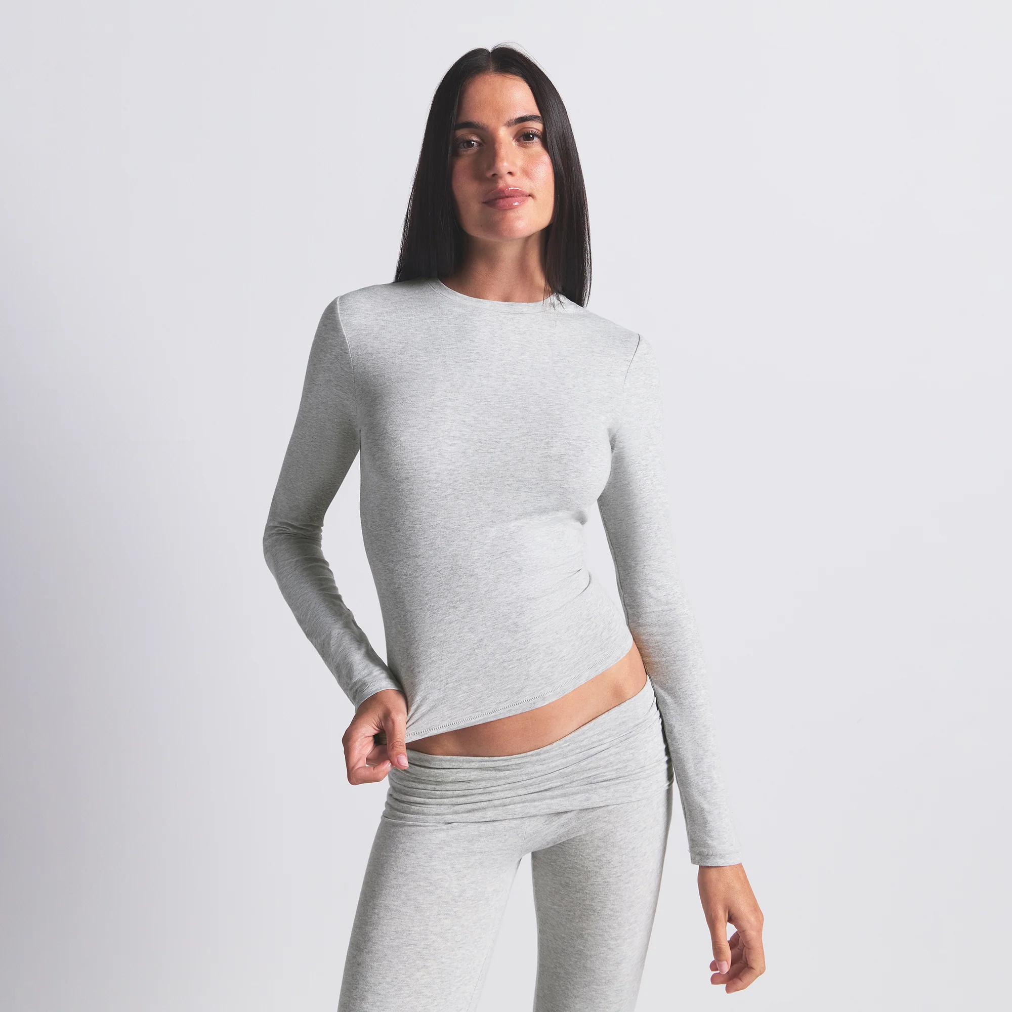 COTTON JERSEY LONG SLEEVE T-SHIRT | LIGHT HEATHER GREY - Image 6