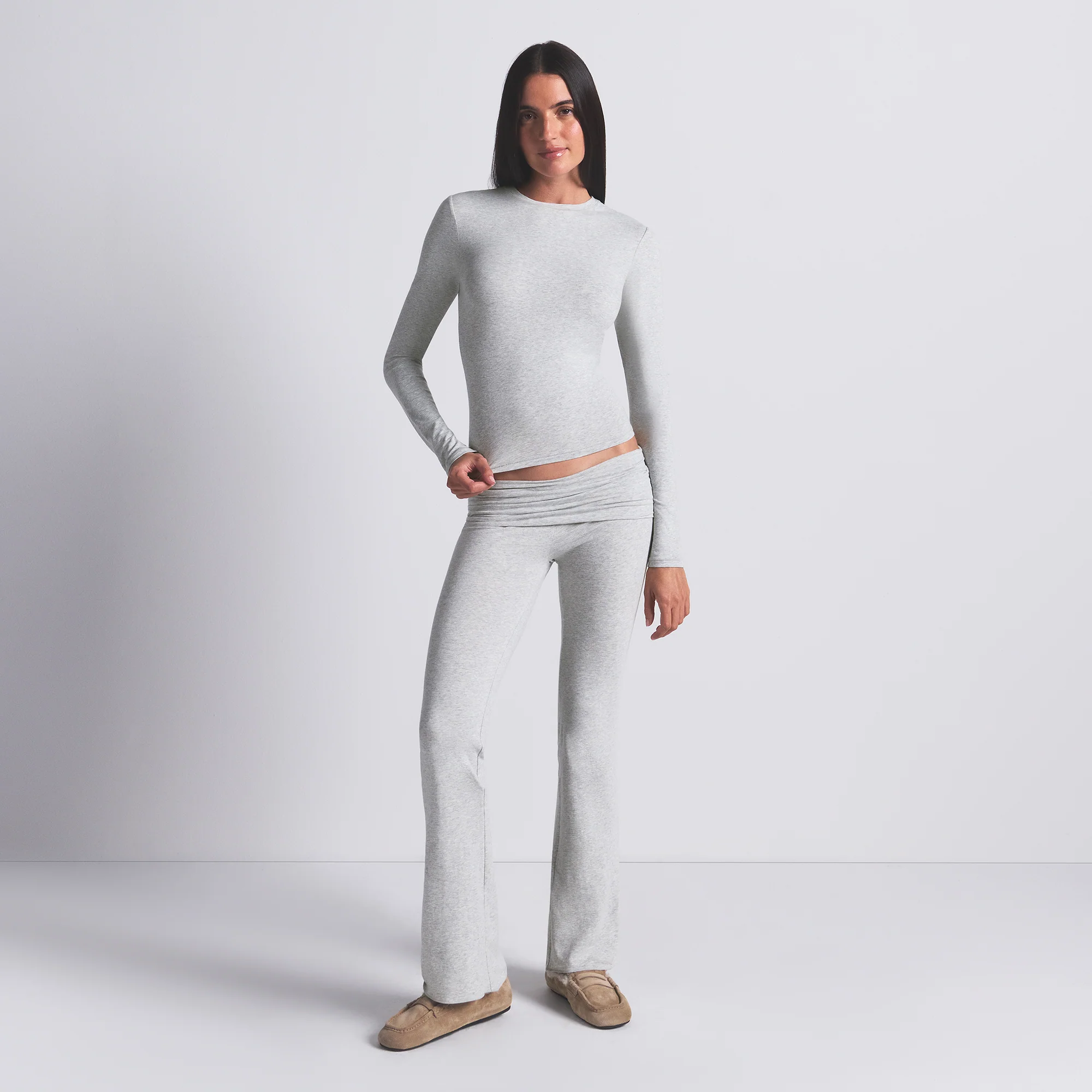 COTTON JERSEY LONG SLEEVE T-SHIRT | LIGHT HEATHER GREY - Image 7