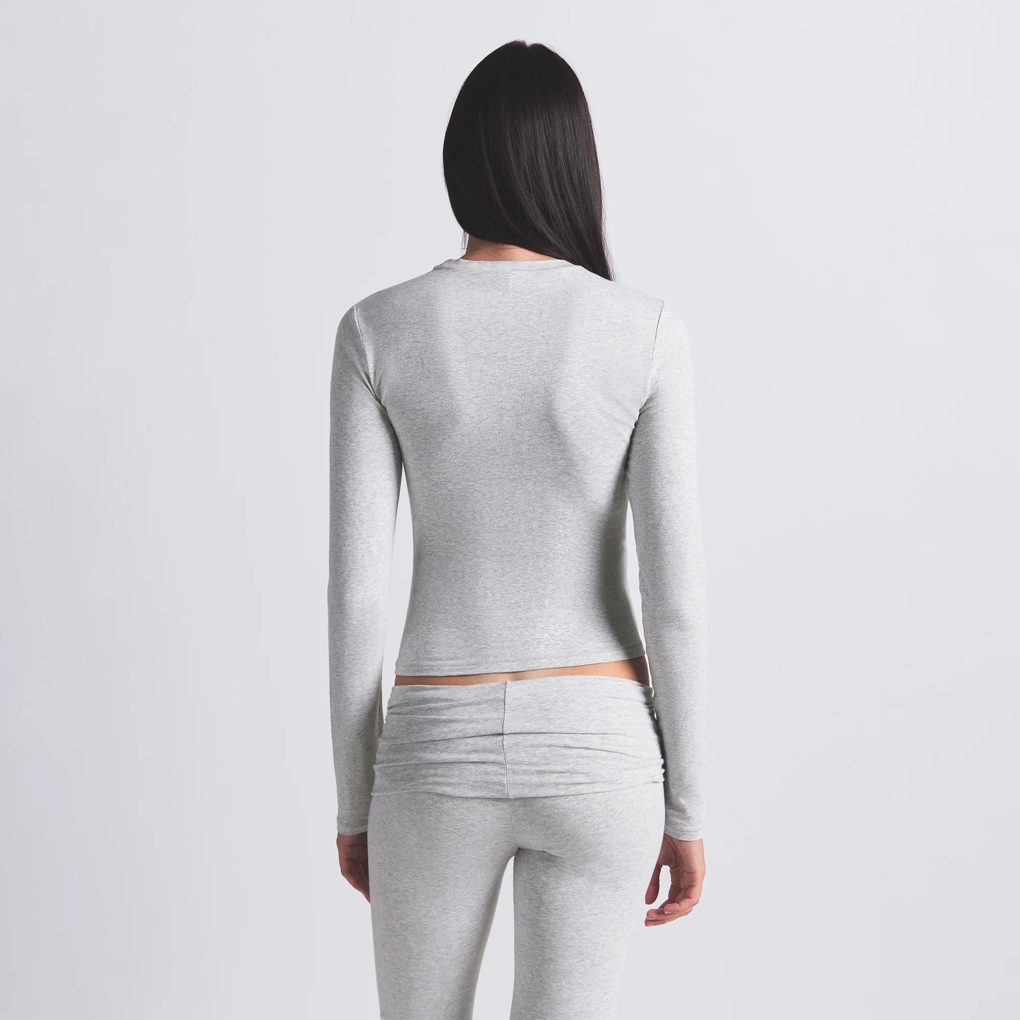 COTTON JERSEY LONG SLEEVE T-SHIRT | LIGHT HEATHER GREY - Image 8