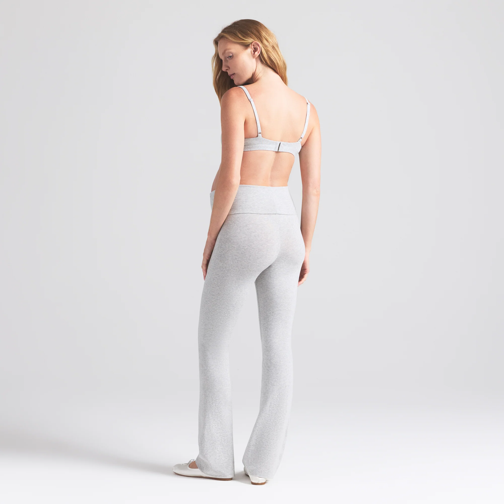 COTTON JERSEY MATERNITY FOLDOVER PANT | LIGHT HEATHER GREY - Image 3
