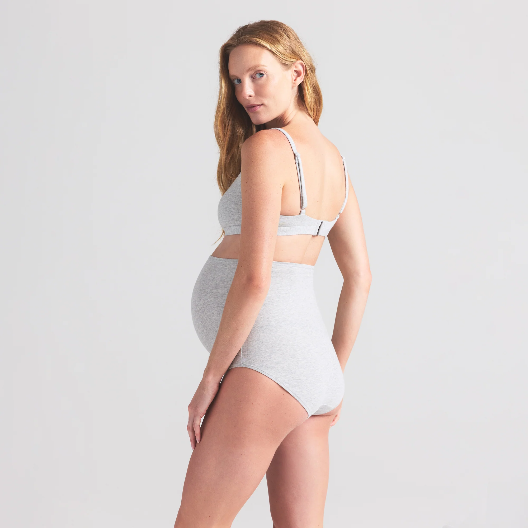 COTTON JERSEY MATERNITY HIGH-WAISTED BRIEF | LIGHT HEATHER GREY - Image 2