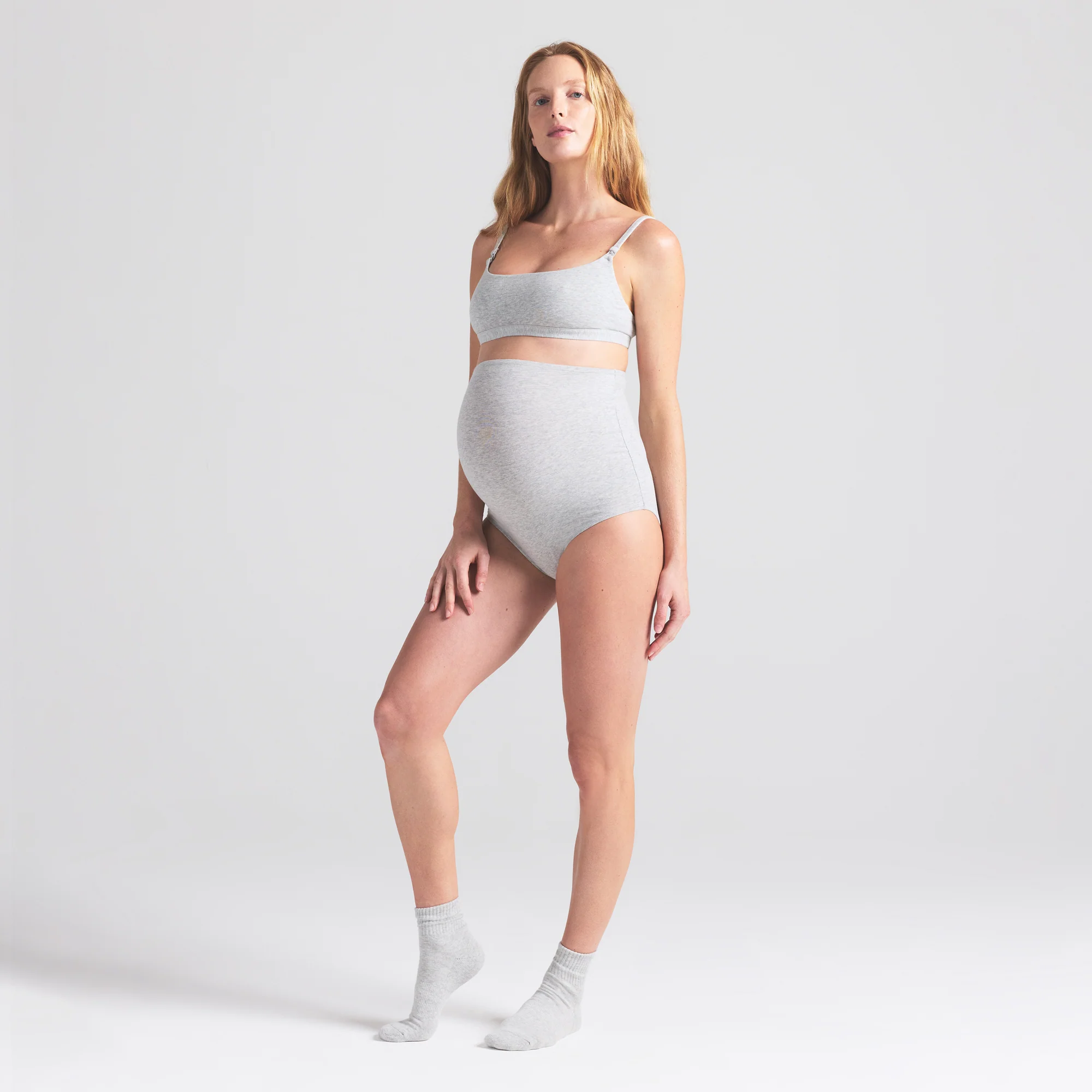 COTTON JERSEY MATERNITY HIGH-WAISTED BRIEF | LIGHT HEATHER GREY - Image 3