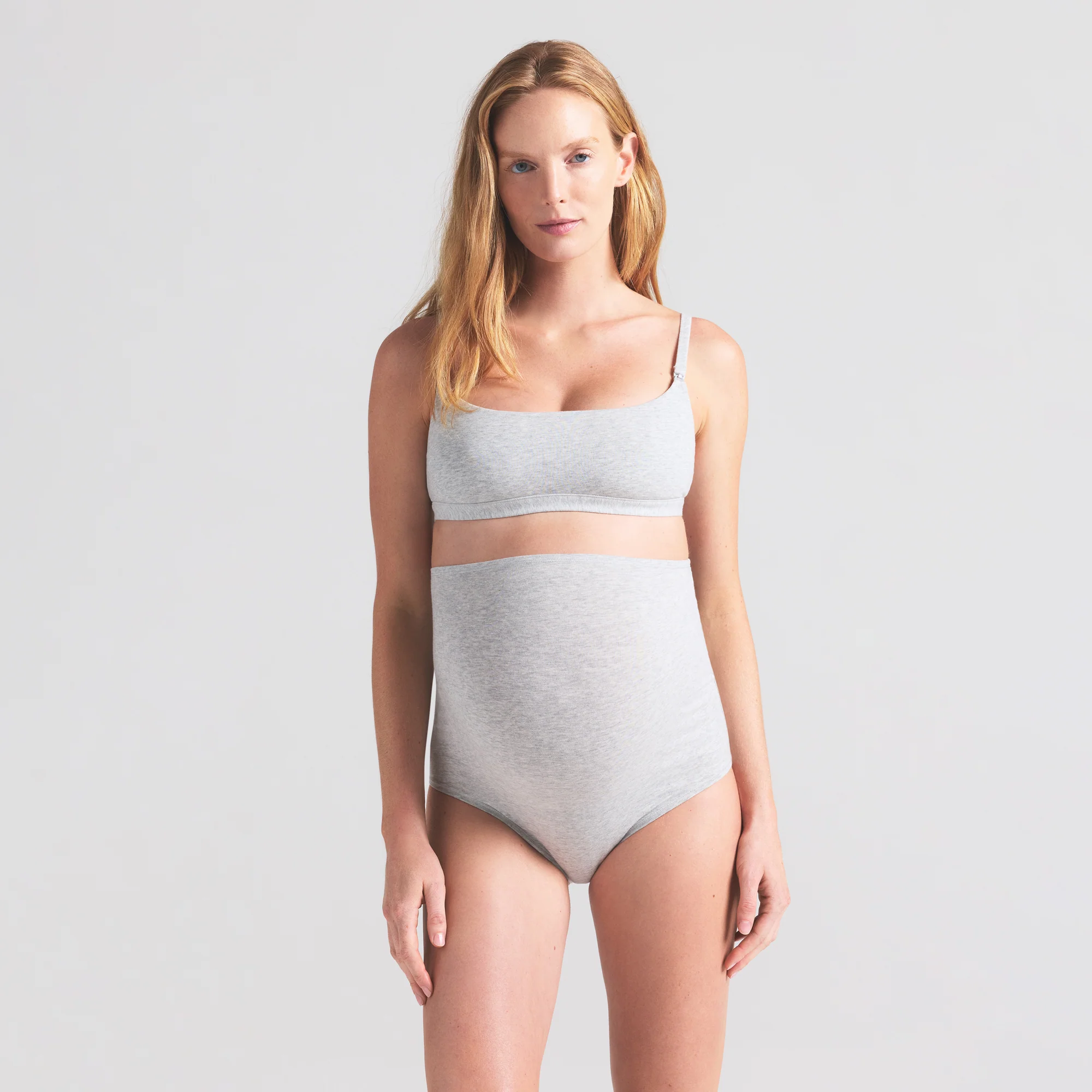 COTTON JERSEY MATERNITY HIGH-WAISTED BRIEF | LIGHT HEATHER GREY - Image 4