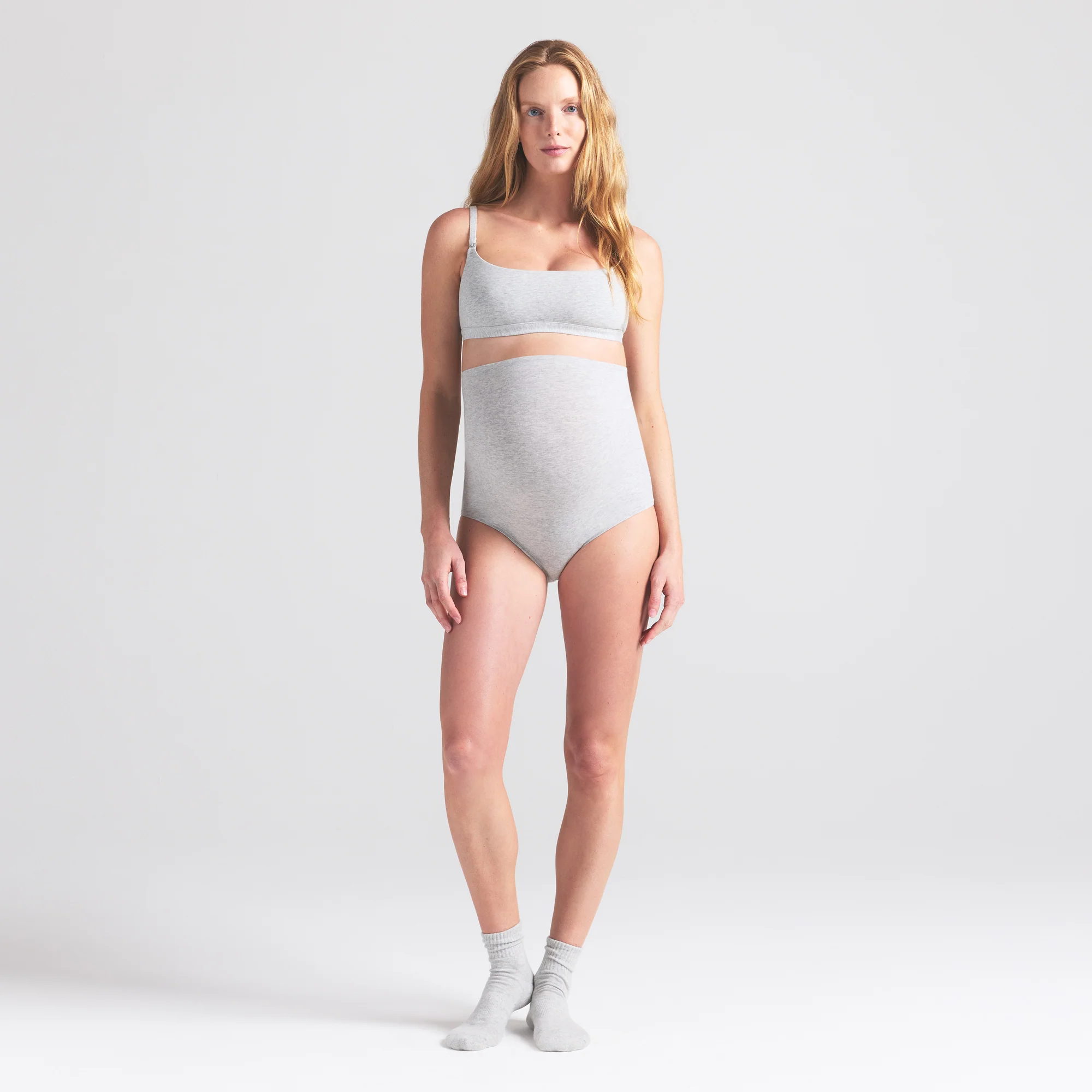 COTTON JERSEY MATERNITY HIGH-WAISTED BRIEF | LIGHT HEATHER GREY - Image 6