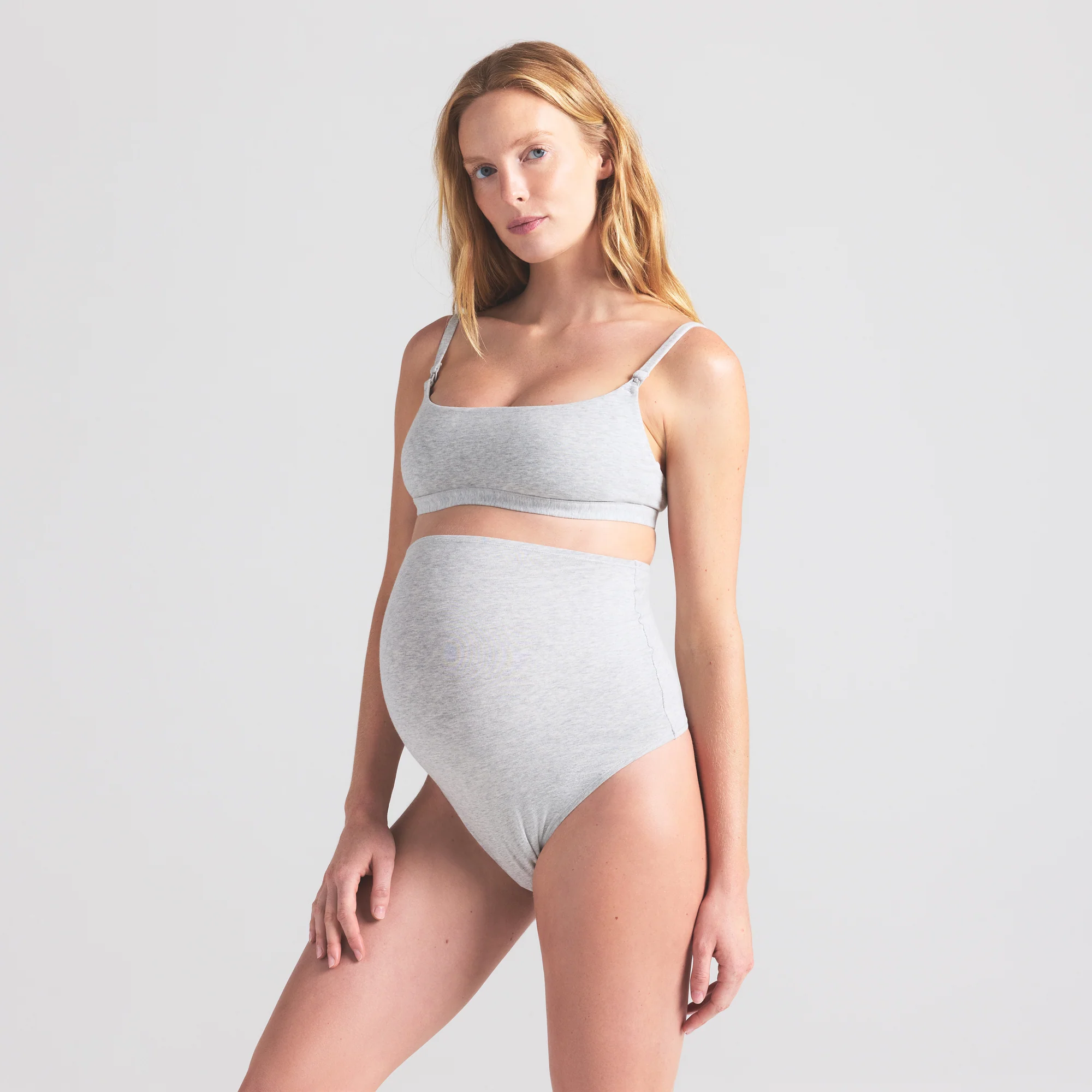 COTTON JERSEY MATERNITY HIGH-WAISTED THONG | LIGHT HEATHER GREY - Image 5