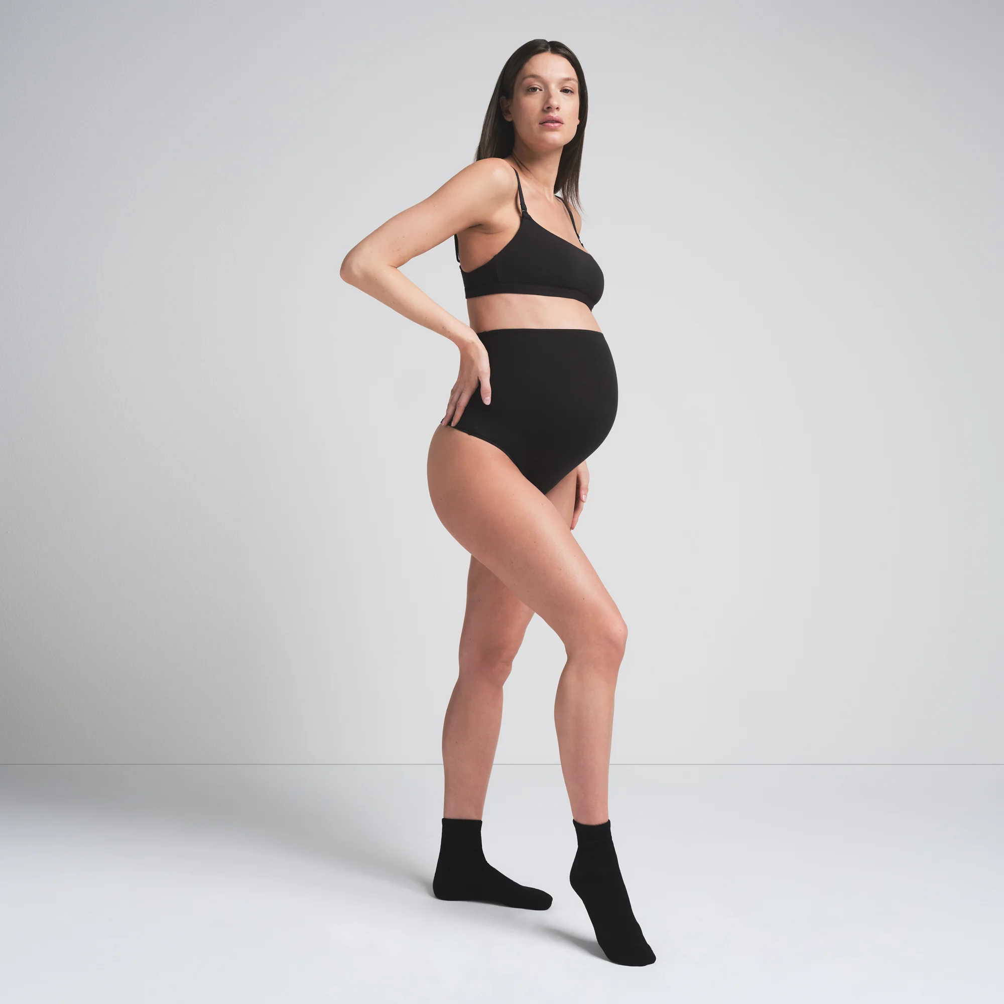 COTTON JERSEY MATERNITY HIGH-WAISTED THONG | SOOT - Image 2