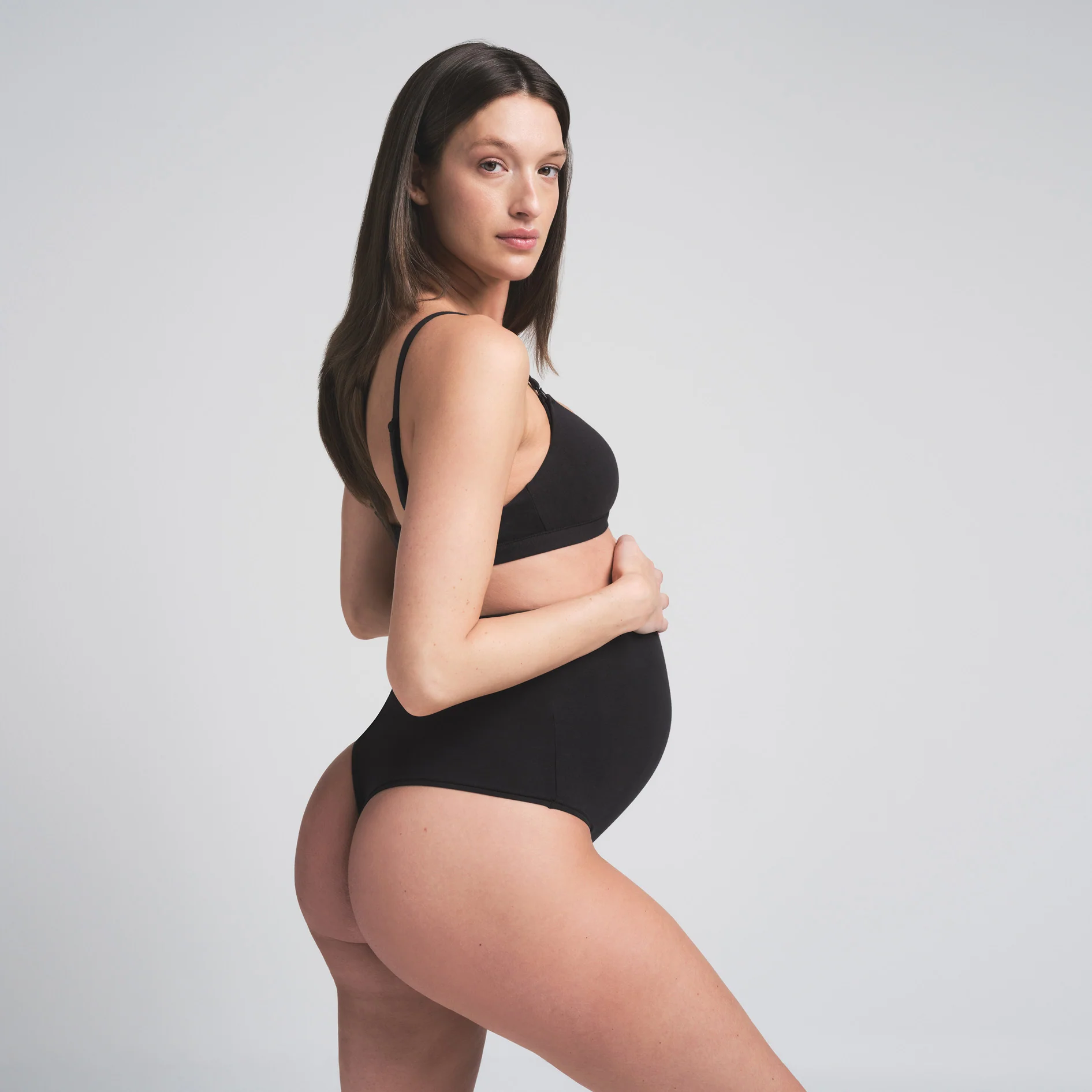 COTTON JERSEY MATERNITY HIGH-WAISTED THONG | SOOT - Image 3