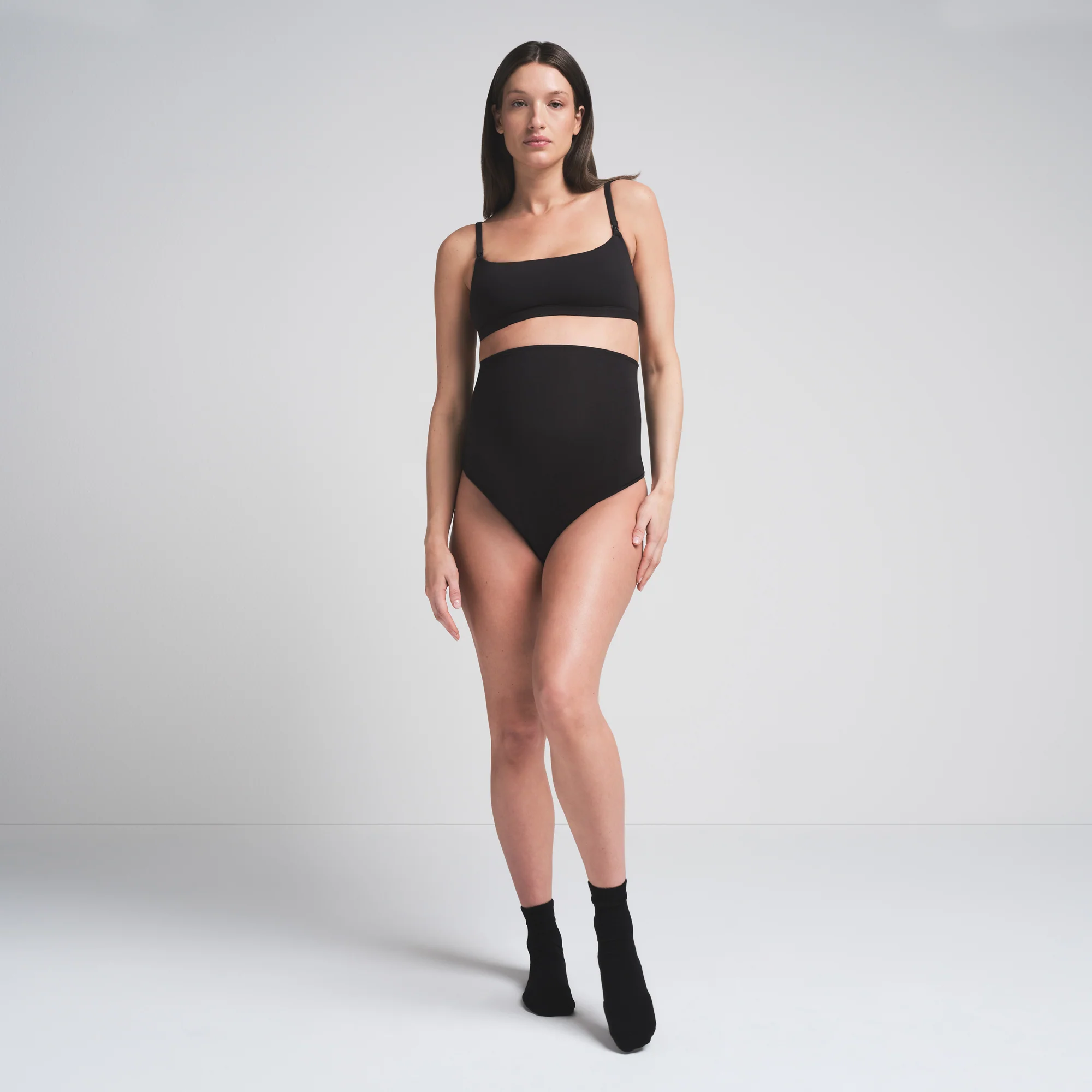 COTTON JERSEY MATERNITY HIGH-WAISTED THONG | SOOT - Image 4